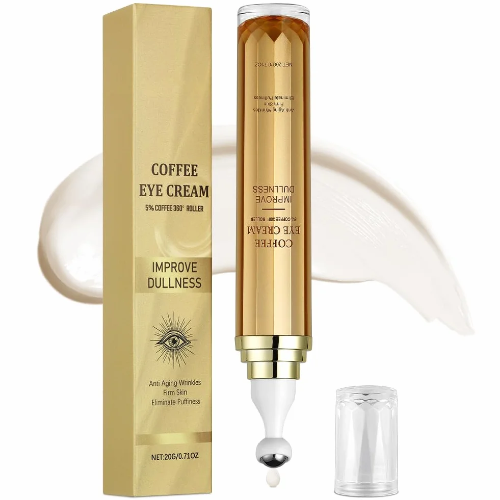 Serum do oczu dla mężczyzn i kobiet, 20 g płynów z kofeiną do oczu, serum do konturowania oczu z aplikatorem w rolce do rozjaśniania worków i cieni, przeciw starzeniu się (1 szt.)