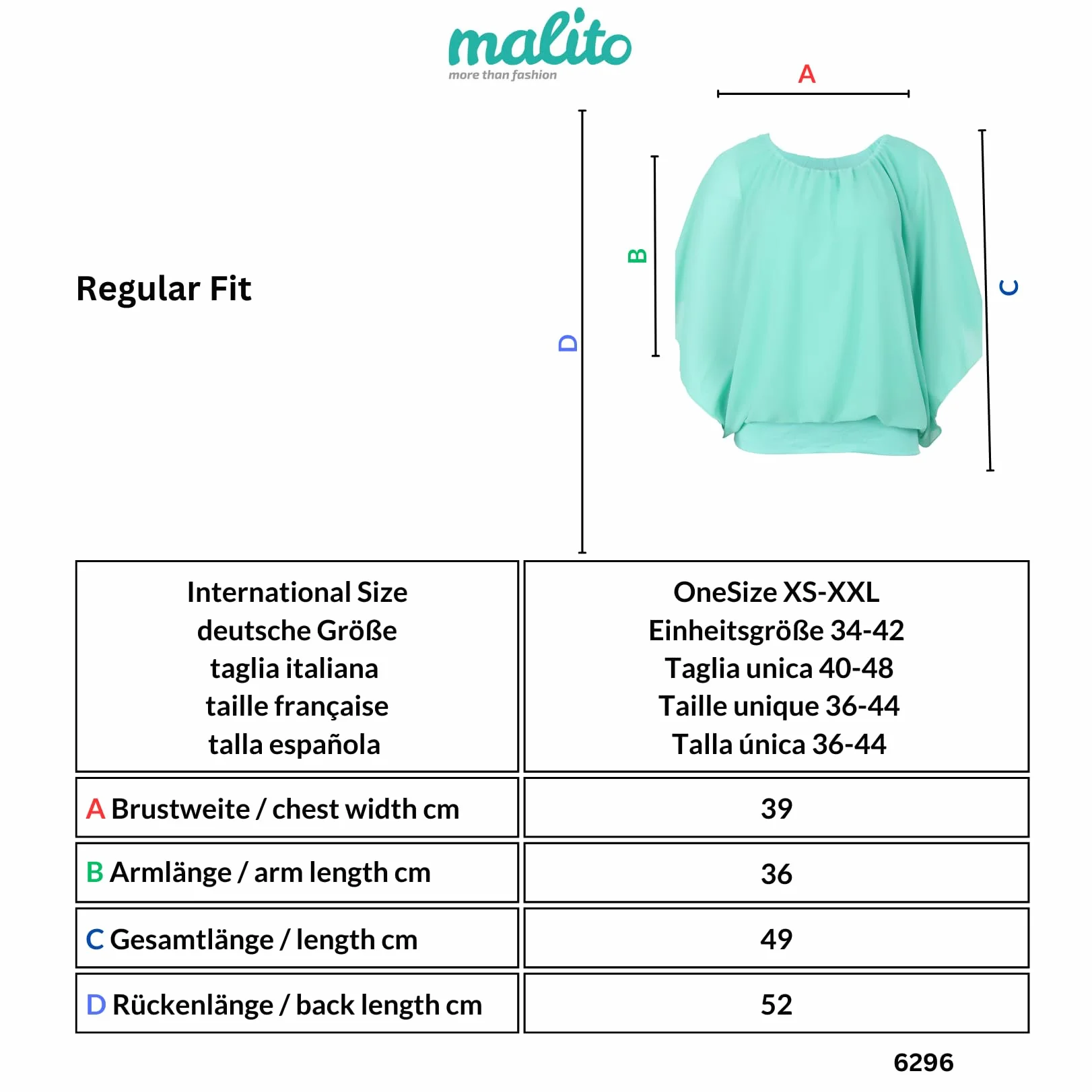Malito – jednokolorowa bluzka damska o wyglądzie nietoperza – tunika z krótkim rękawem o wygodnym kroju – elegancka bluzka oversize, nietoperz, krótki rękaw z szerokim ściągaczem, koszulka 6296