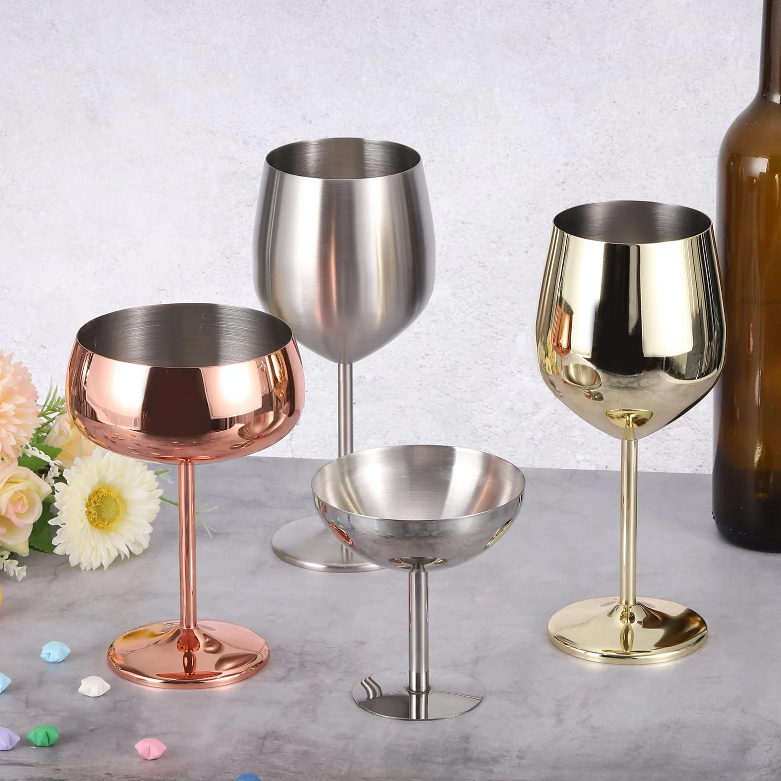 sourcing map Szklanki do Martini ze stali nierdzewnej, 1 sztuka, 450 ml, nietłukące się szklanki do martini, metalowe, odporne na stłuczenia, na wesela, imprezy, prezenty, srebrne