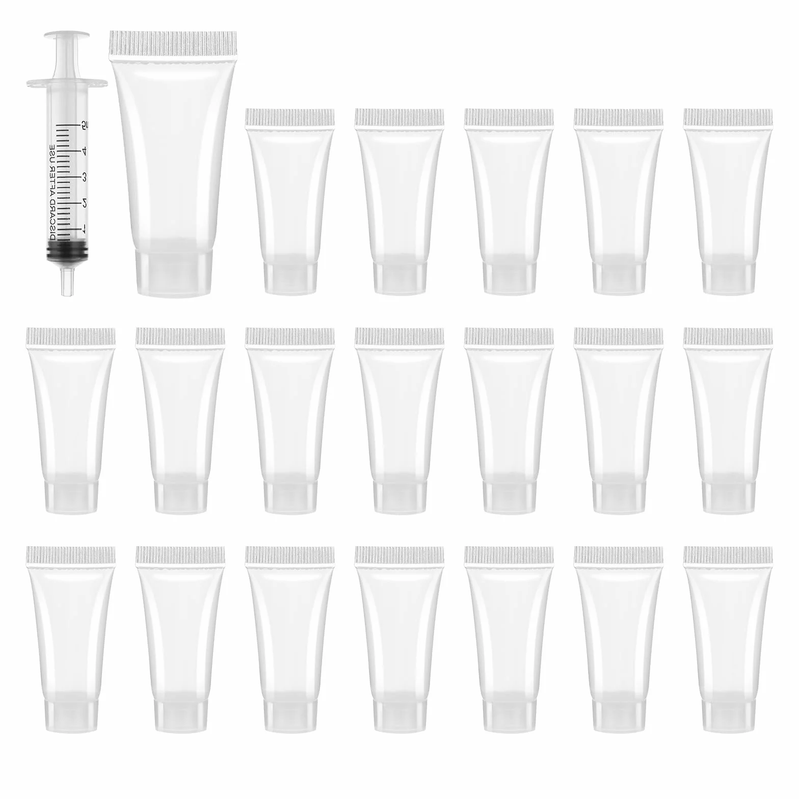 Puste tubki do ust, 20 sztuk, 5 ml, pusty pojemnik na błyszczyk ze strzykawką, wielokrotnego napełniania, pojemnik na kosmetyki, podróżny, pojemnik na próbki żelu pod prysznic, balsam