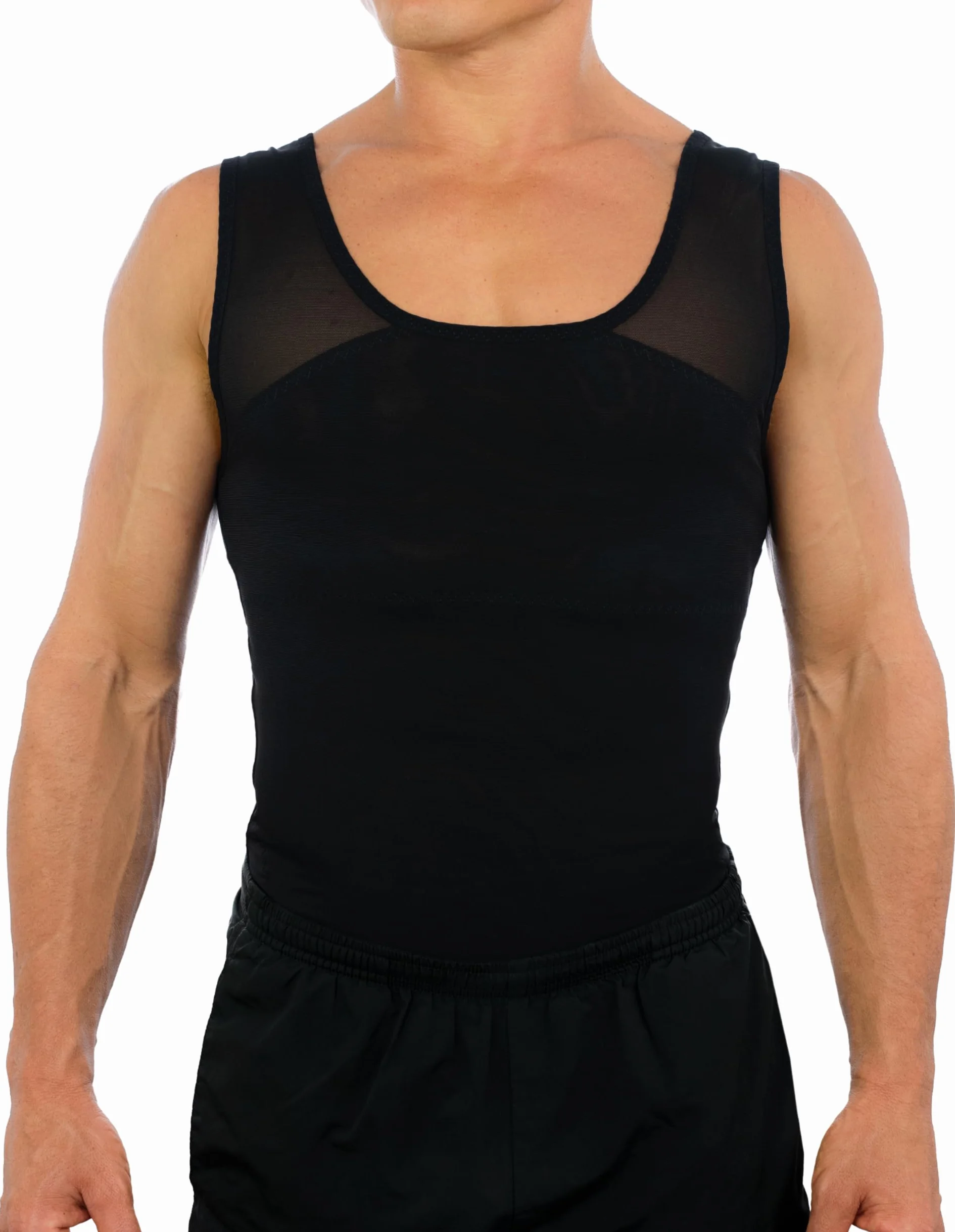 Esteem Apparel Oryginalna męska koszula kompresyjna na klatkę piersiową, aby ukryć mooby ginekomastii, Czarny, XL