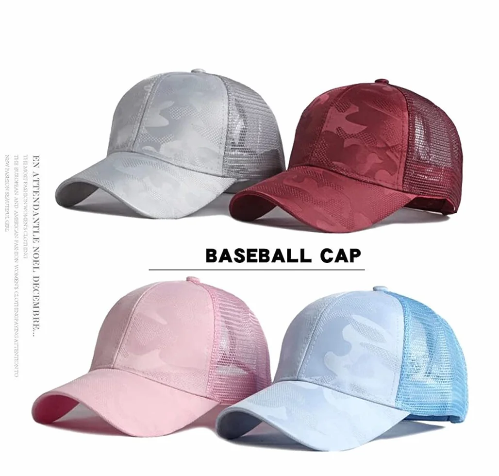 Ruicheng Czapka damska z końskim ogonem, czapka baseballowa z siateczki, czapka z daszkiem Camo Basecap letnia czapka, szary, 56-60
