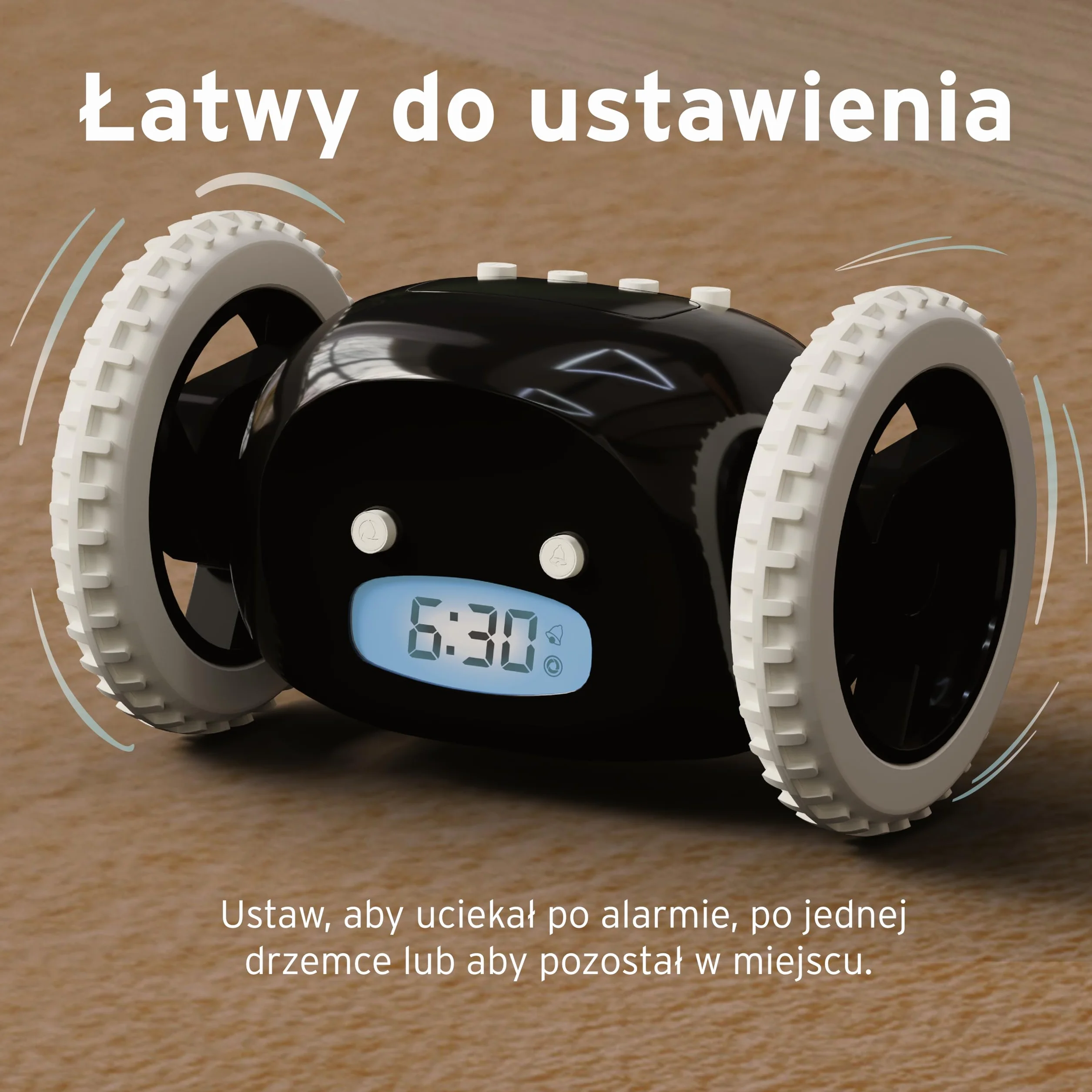 CLOCKY Zabawny Budzik Cyfrowy Elektroniczny Podrózny na Kołach Budzik Głośny dla osób nieslyszacych dziewczynki niedoslyszacych śpiących gluchych śmierci Doroslych Starszych Dcziezi Porusza (Czarny)