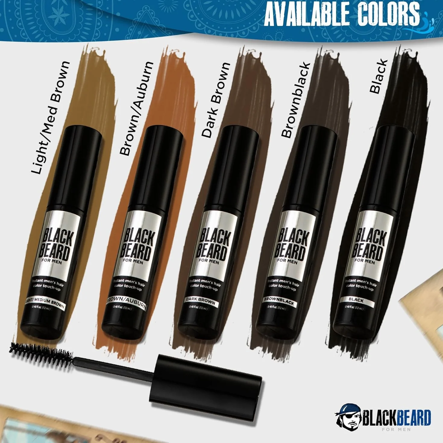 Blackbeard Brown Black - tymczasowy Colour for Mens Mowąche Sideburns and Beard by Blackbeard