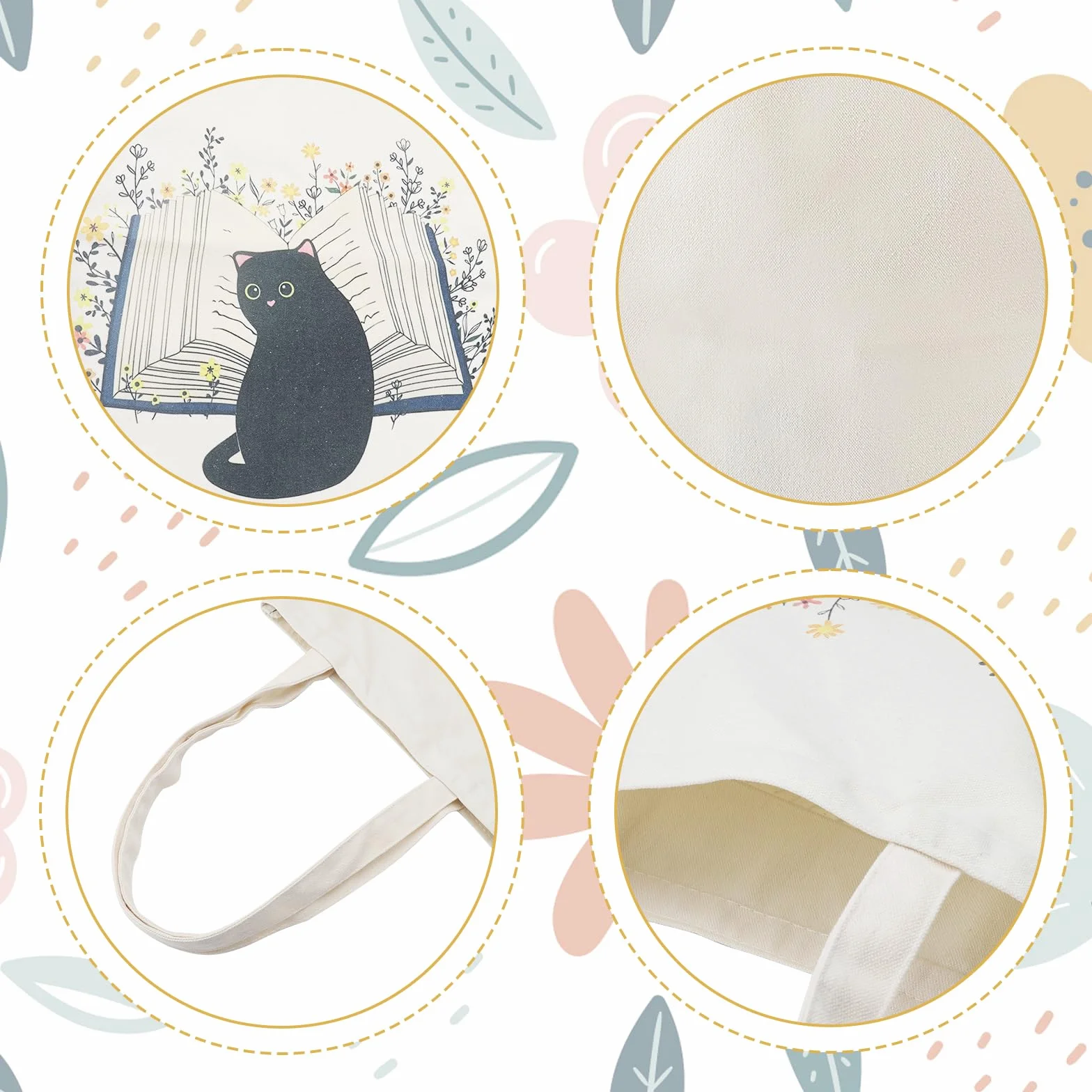 HENGBIRD Prezenty dla miłośników kotów z zawieszką w kształcie misia, czarny kot, torba materiałowa, z nadrukiem, składana torba na zakupy, torba jutowa, damska, Aesthetic Canvas torebka dla kobiet