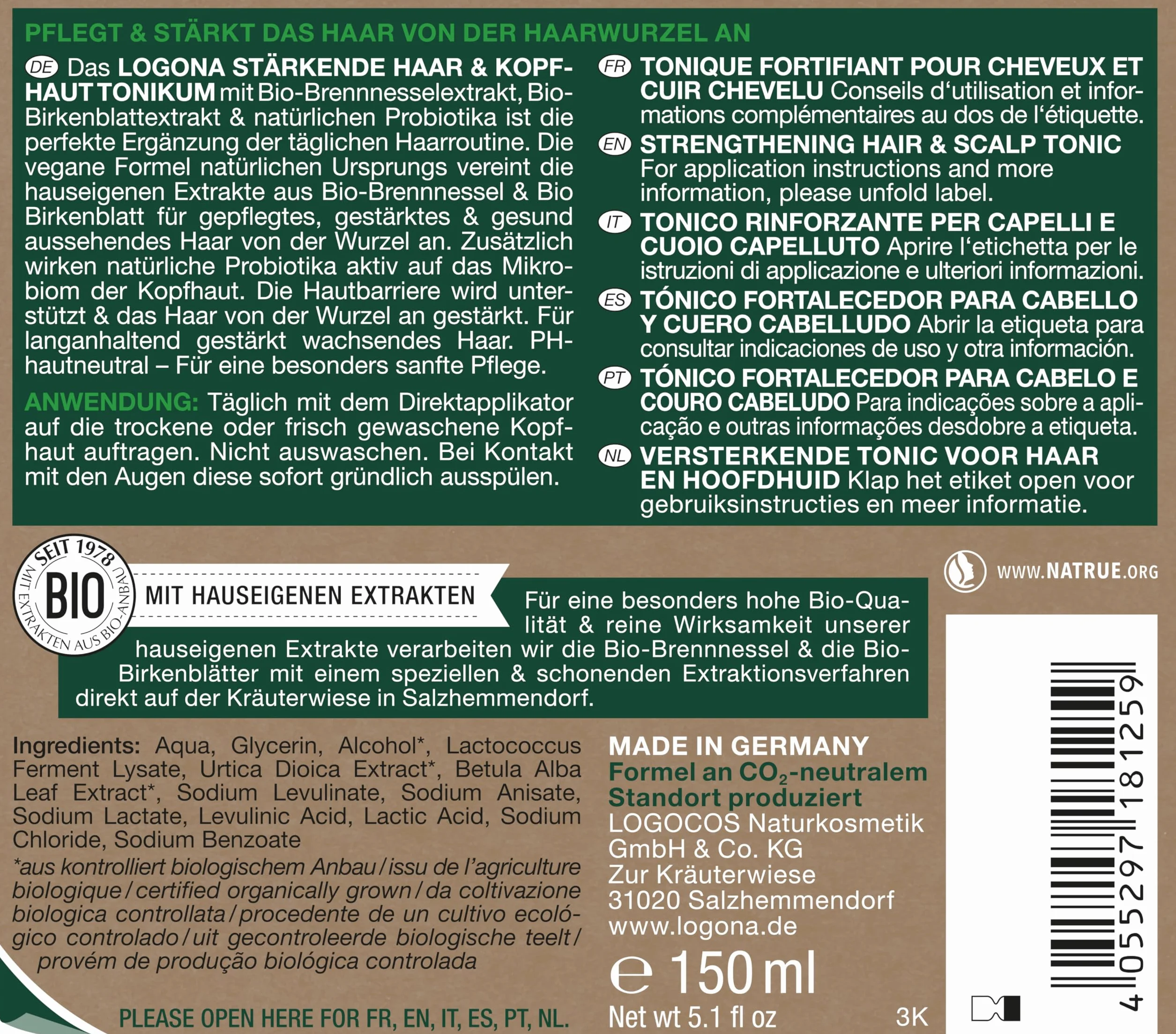 LOGONA Tonico Capilar Fortalecedor Cuero produkt do pielęgnacji włosów 150 ml
