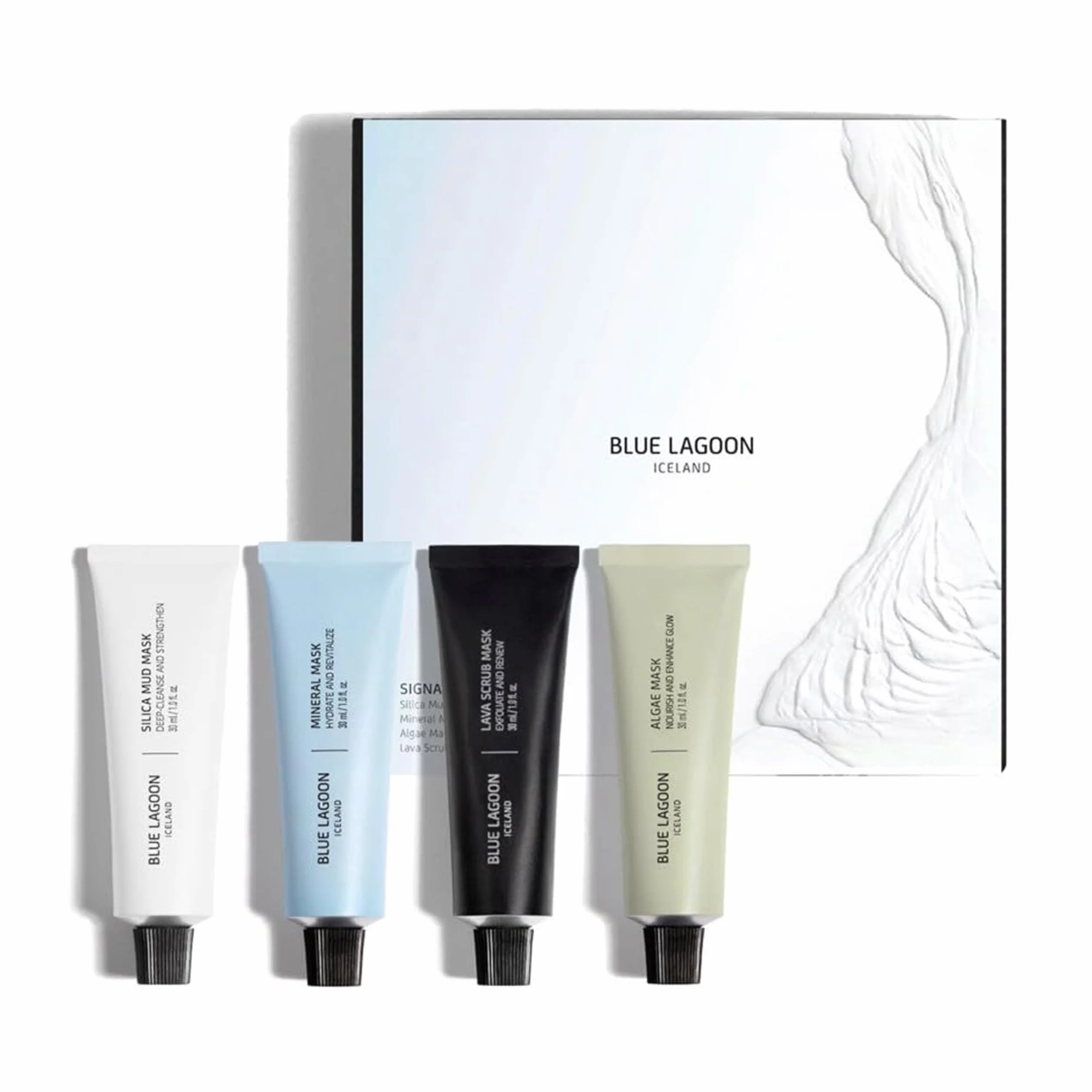 Blue Lagoon - Signature Masks zestaw podróżny | zrównoważona, bioaktywna, luksusowa pielęgnacja skóry (4 sztuki, zestaw, po 30 ml)