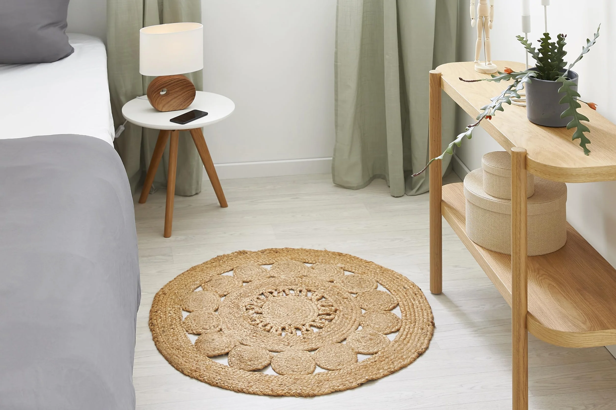 Luxor Living Okrągły dywan Balo w stylu boho, juta, do sypialni, ręcznie tkany produkt naturalny z naturalnych włókien roślinnych, 60 cm, okrągły, beżowy
