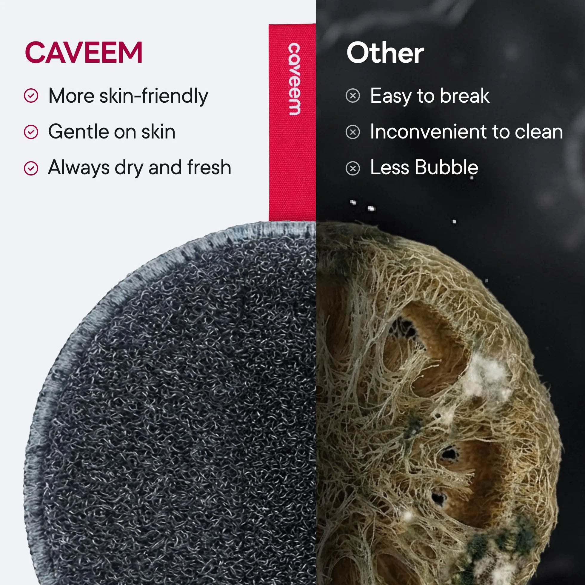 CAVEEM Gąbka Peelingująca do Ciała, Okrągła Gąbka do Kąpieli z Podwójną Szorstką Strukturą, Peeling Ciała i Usuwanie Martwego Naskórka, 2 Sztuki (Ciemnoszary)