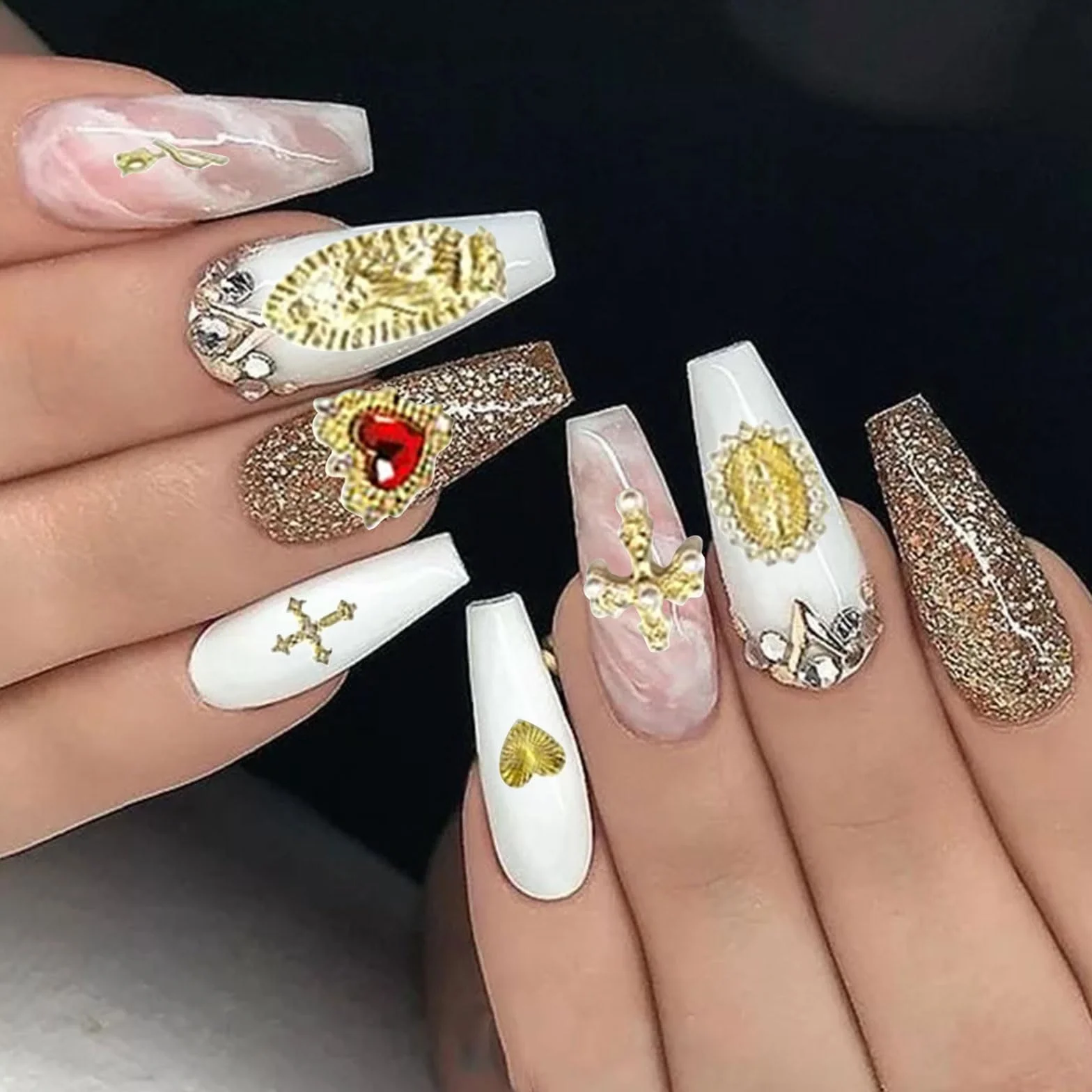 88 sztuk złotych zawieszek 3D na paznokcie, wysokiej jakości zdobienia paznokci, zawieszki do paznokci, ekskluzywne z kamieniami strasu dla luksusowego manicure