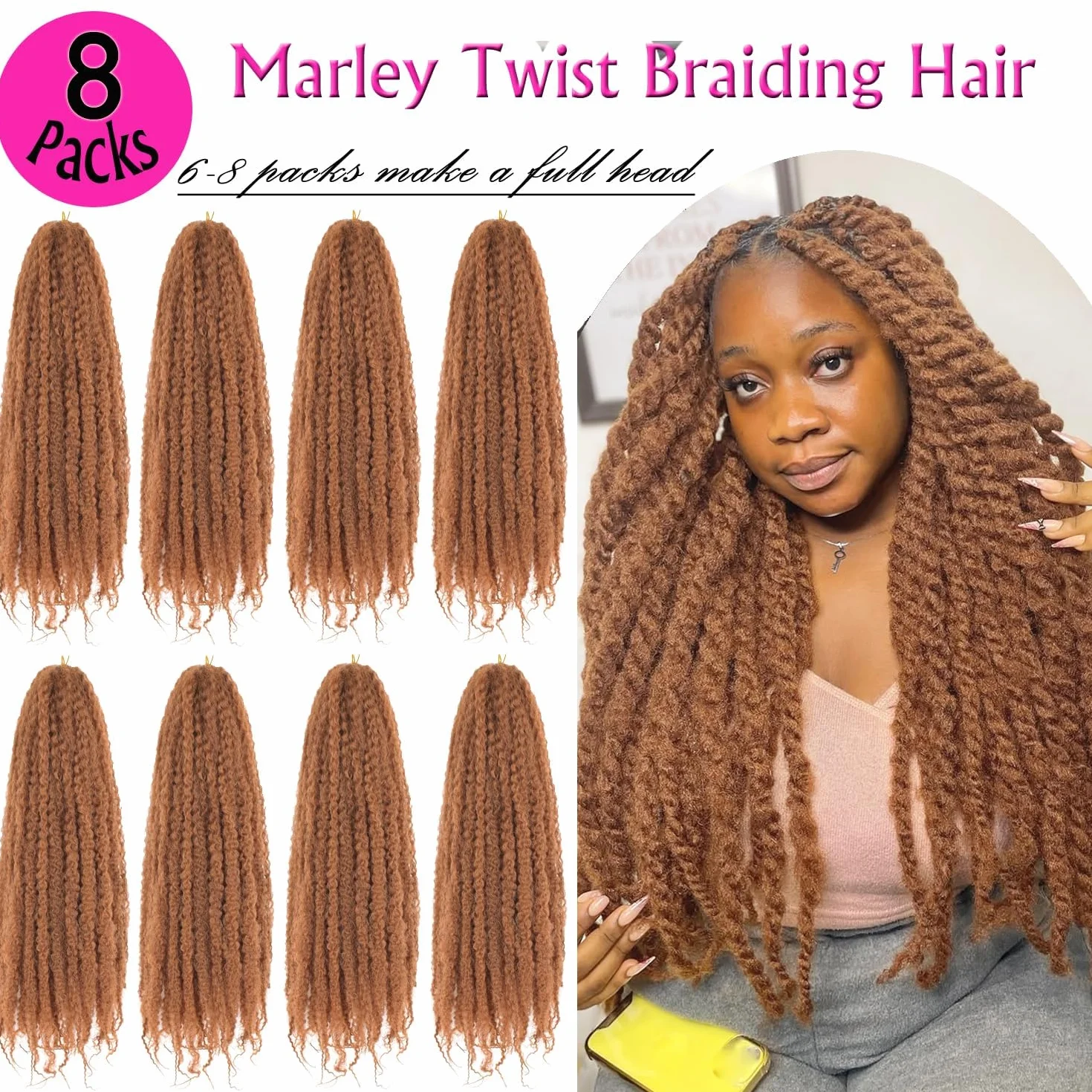 Enbeautiful Marley Twist Kręcone włosy 44 cali, 8 opakowań, 40 cm, 8 opakowań warkoczyków Marley, 30#