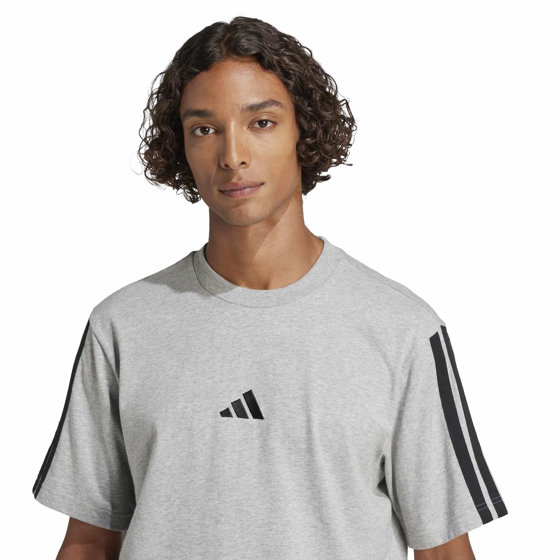 adidas Mezczyzni Essentials Three Stripes Single Jersey Shirt, Medium Grey Heather/Black, L