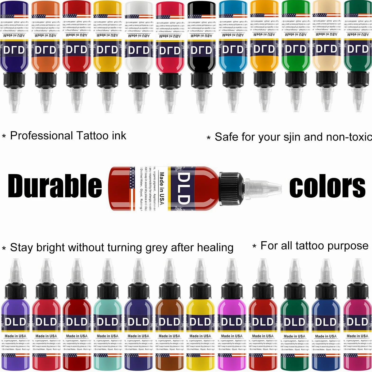 DLD Zestaw wegańskich atramentów do tatuażu 25 x 15 ml pigment