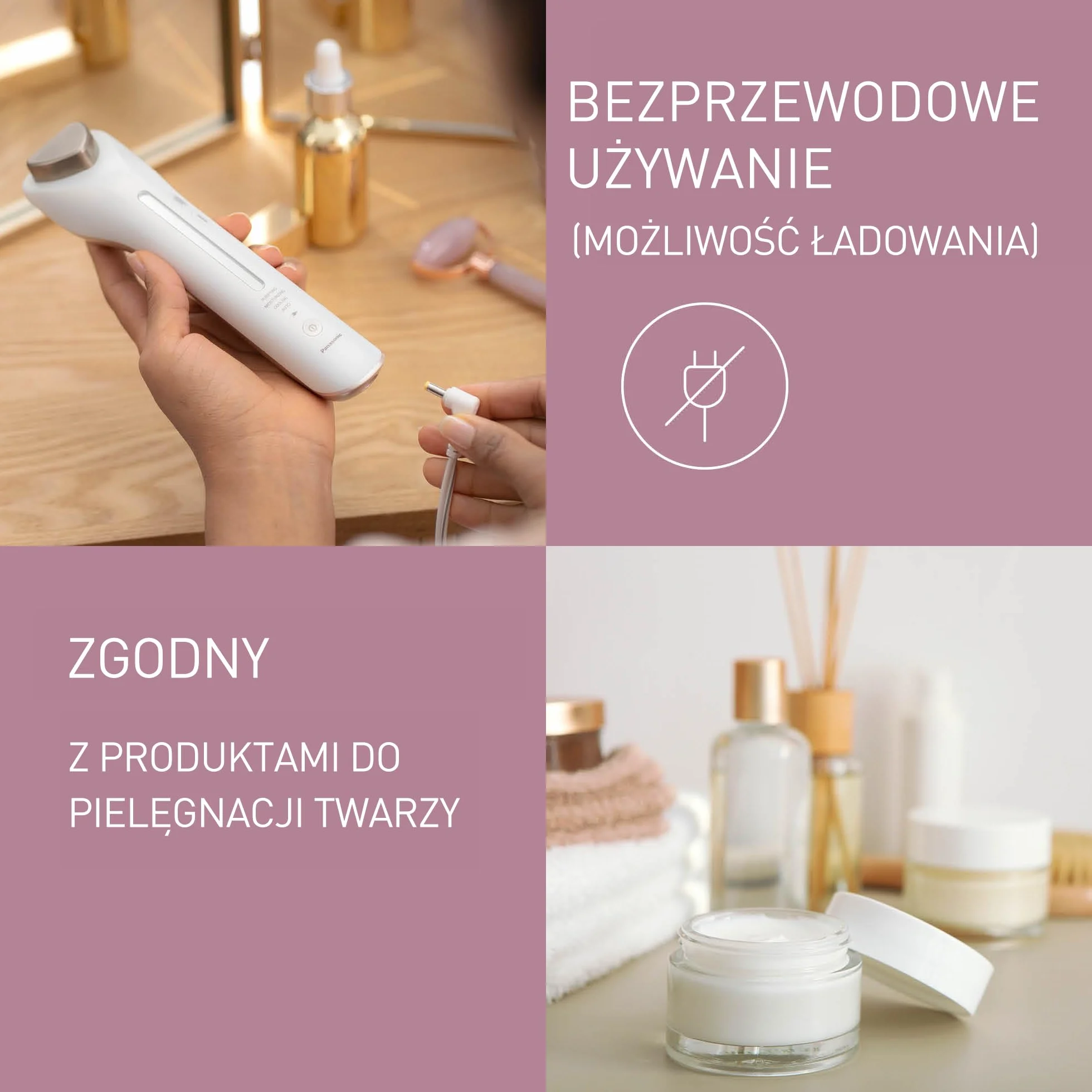 Panasonic EH-XT20 Stymulator mikroprądowy (ergonomiczna hipoalergiczna głowica 3 w 1 z tytanu, nasadka ochronna)