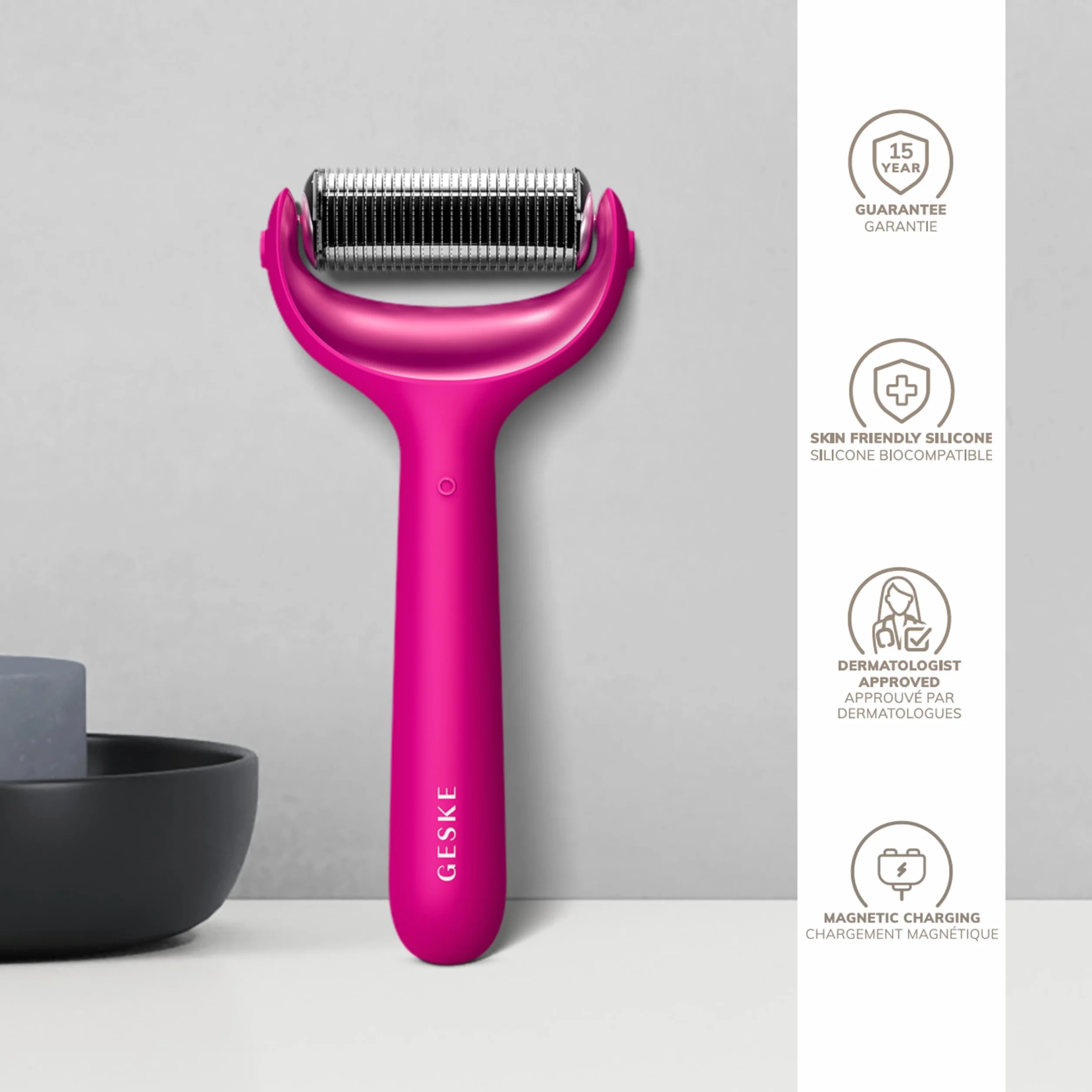 GESKE | Roller do twarzy i ciała z mikroigłami SmartAppGuided™ | 8 w 1 | Derma Roller | Elektryczny roller | mikronakłuwanie | Urządzenie do mikronakłuwania | wałek igłowy | wałek igłowy