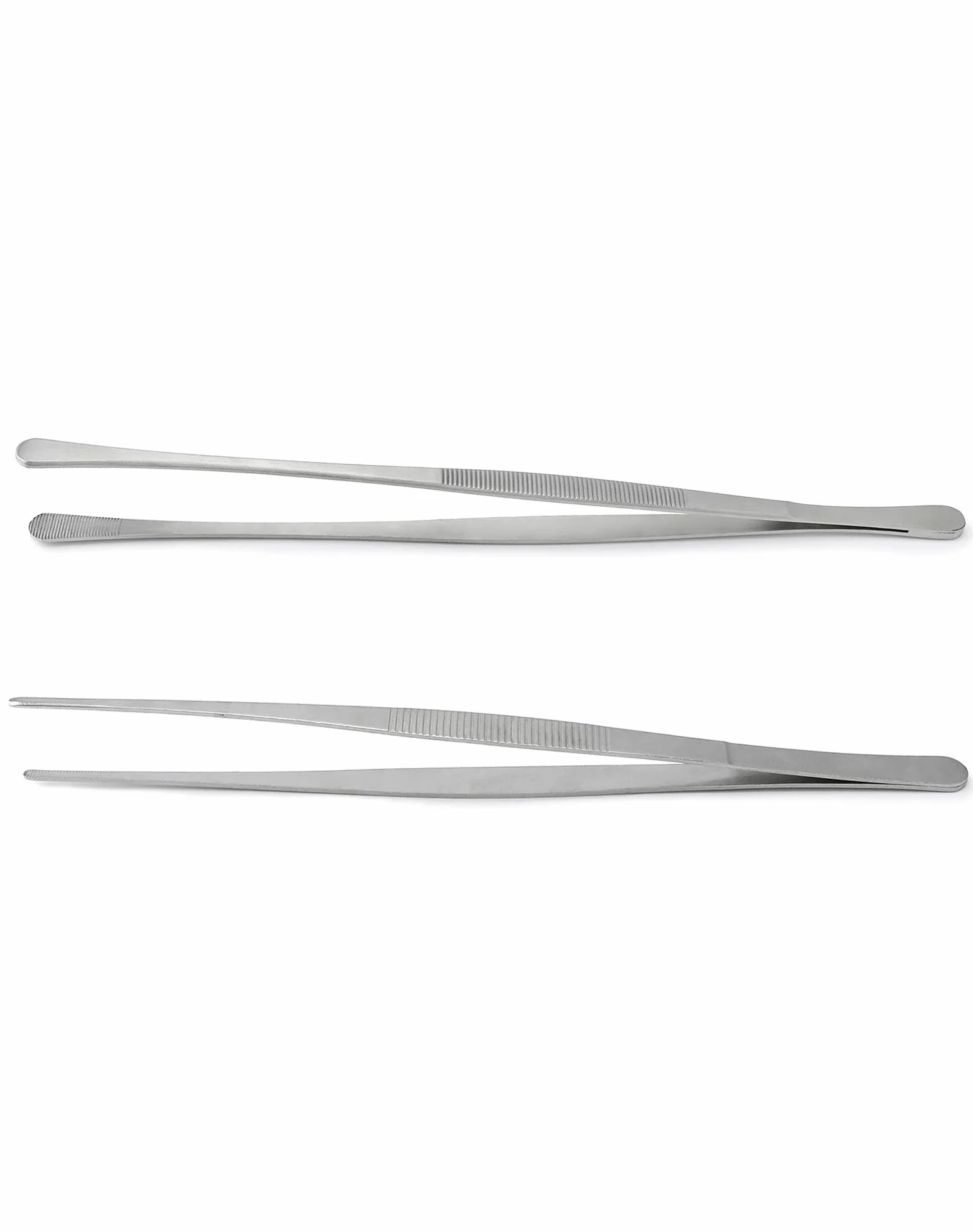 QWORK® 2 sztuki długich pęsety ze stali nierdzewnej, okrągłe i spiczaste, pęseta do grilla, pęseta do gotowania, 30 cm