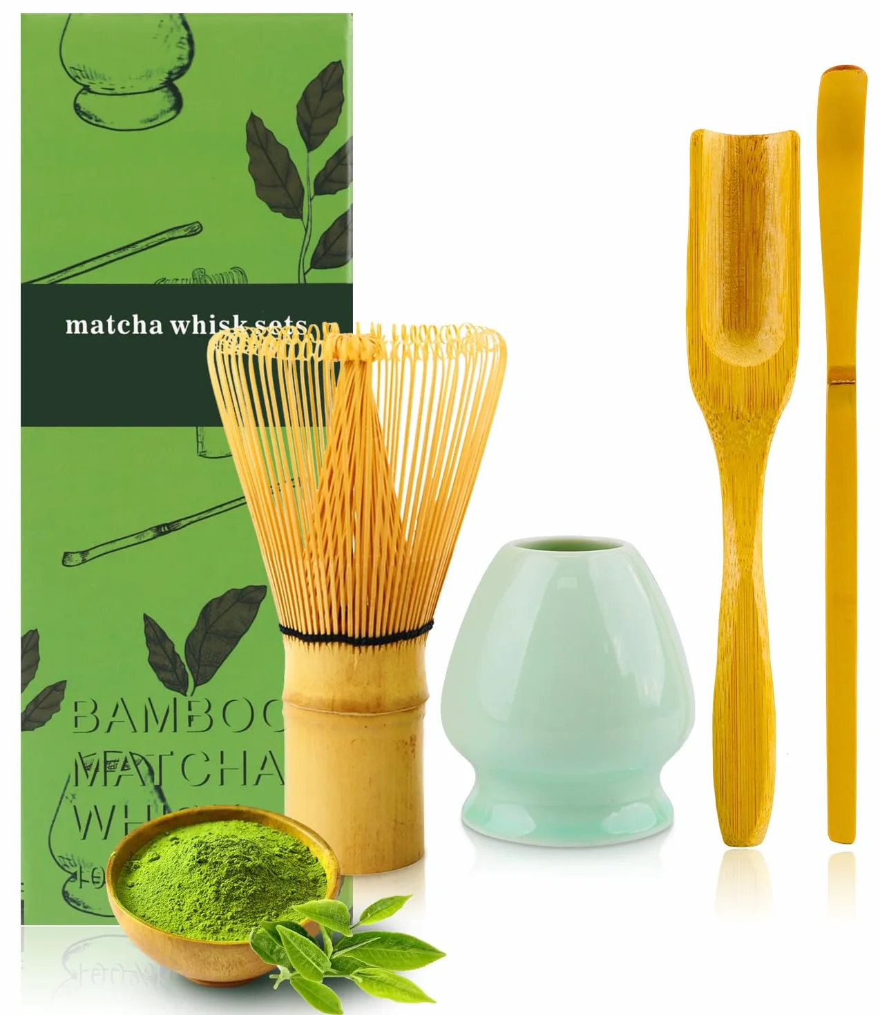 Zestaw Matcha, zestaw do herbaty Matcha dla 4 osób, miotełka do Matcha, zestaw Teanagoo Matcha, zestaw do herbaty Matcha, zestaw do herbaty Matcha do przygotowania śniadania/Matcha Latte
