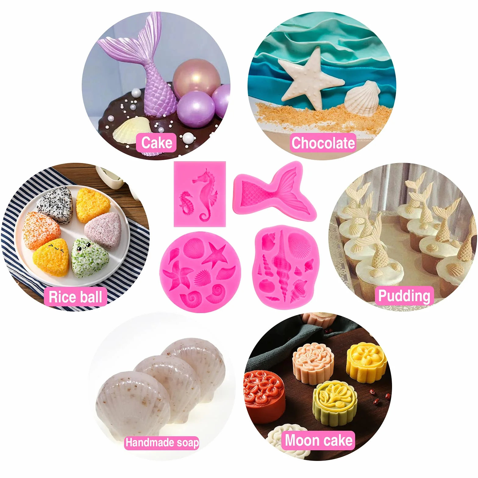 I46F silikonowe formy 3D, forma do pieczenia ogona syrenki, fondant, DIY, rozgwiazda, konik morski, muszla, silikonowa forma do ciasta, czekolady, mydła, tortów, I46F