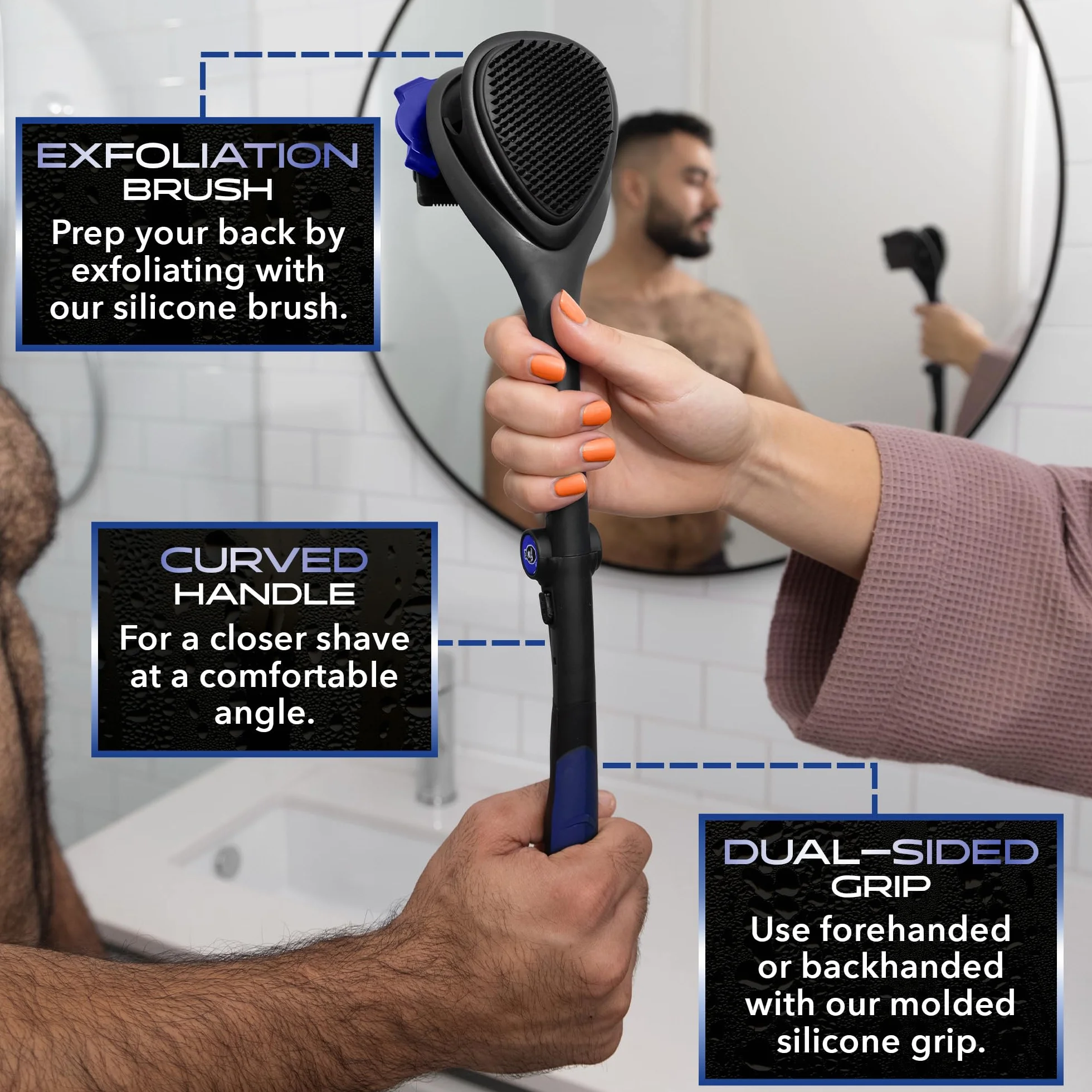 BakBlade 3.0 Stealth Golarka do pleców dla mężczyzn 58 cm ergonomiczny uchwyt +3 dodatkowe