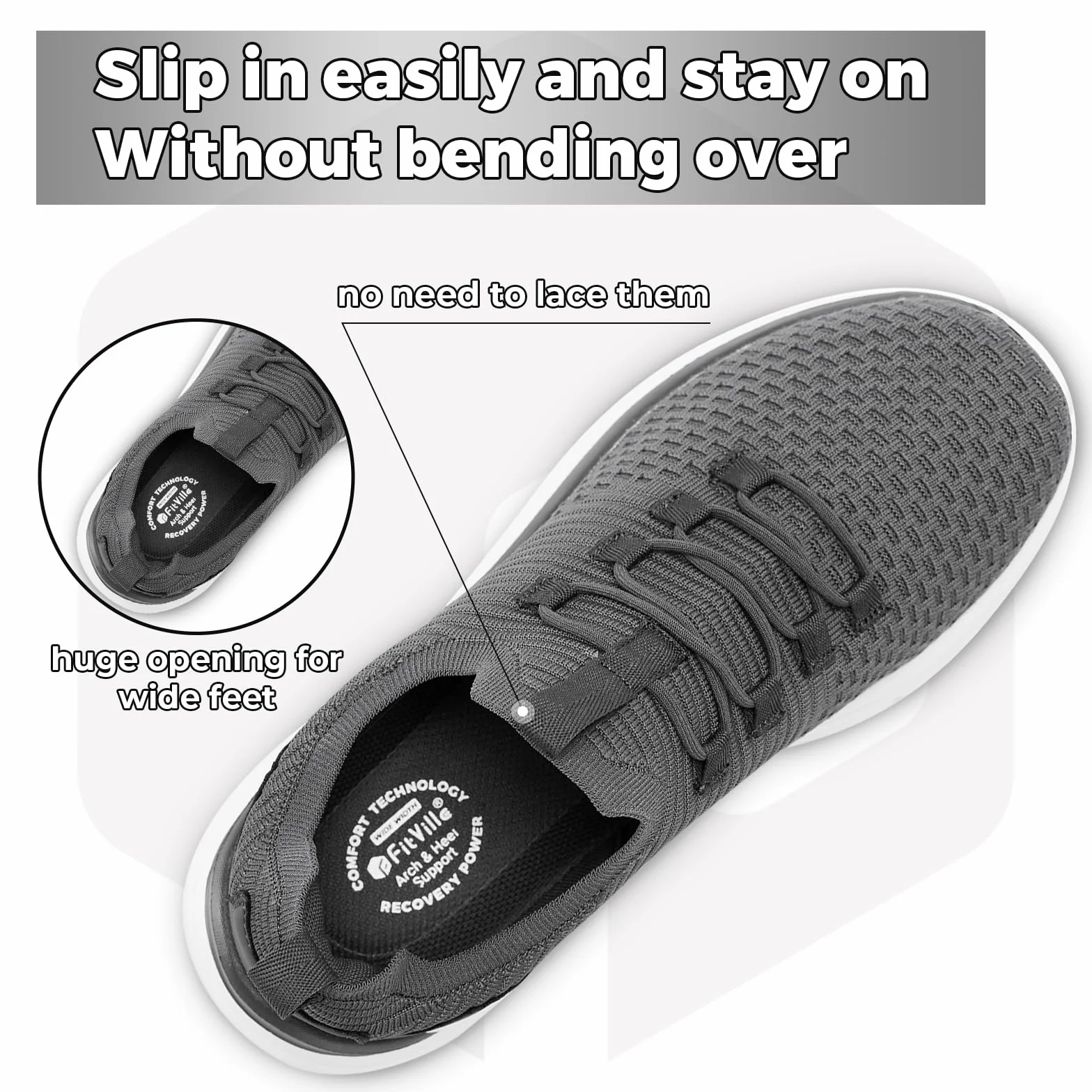Fitville Slip On Sneakers Męskie Buty Do Chodzenia Extra Wide Buty Sportowe Lekkie Buty Do Biegania Oddychające Buty Do Biegania Fitness Siłownia Na Zewnątrz Slip On Shoes