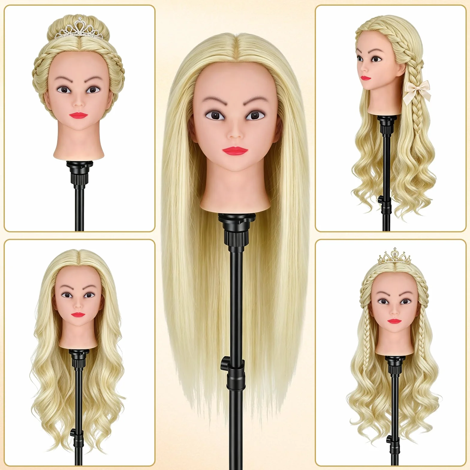 TwoWin Głowa treningowa fryzjerska 20" 51 cm 80% prawdziwe włosy do stylizacji peruki z zaciskiem zestaw do zaplatania DIY jasnozłota