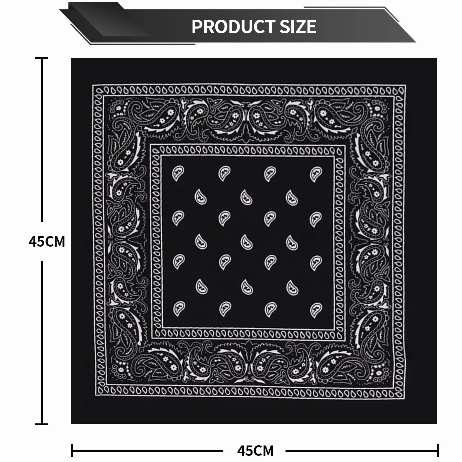 Bandana 2 szt. w kolorze czarnym paisley, 25 x 56 cm, bawełniana, dla mężczyzn i kobiet, wszechstronna jako opaska na głowę, chustka lub maska na twarz