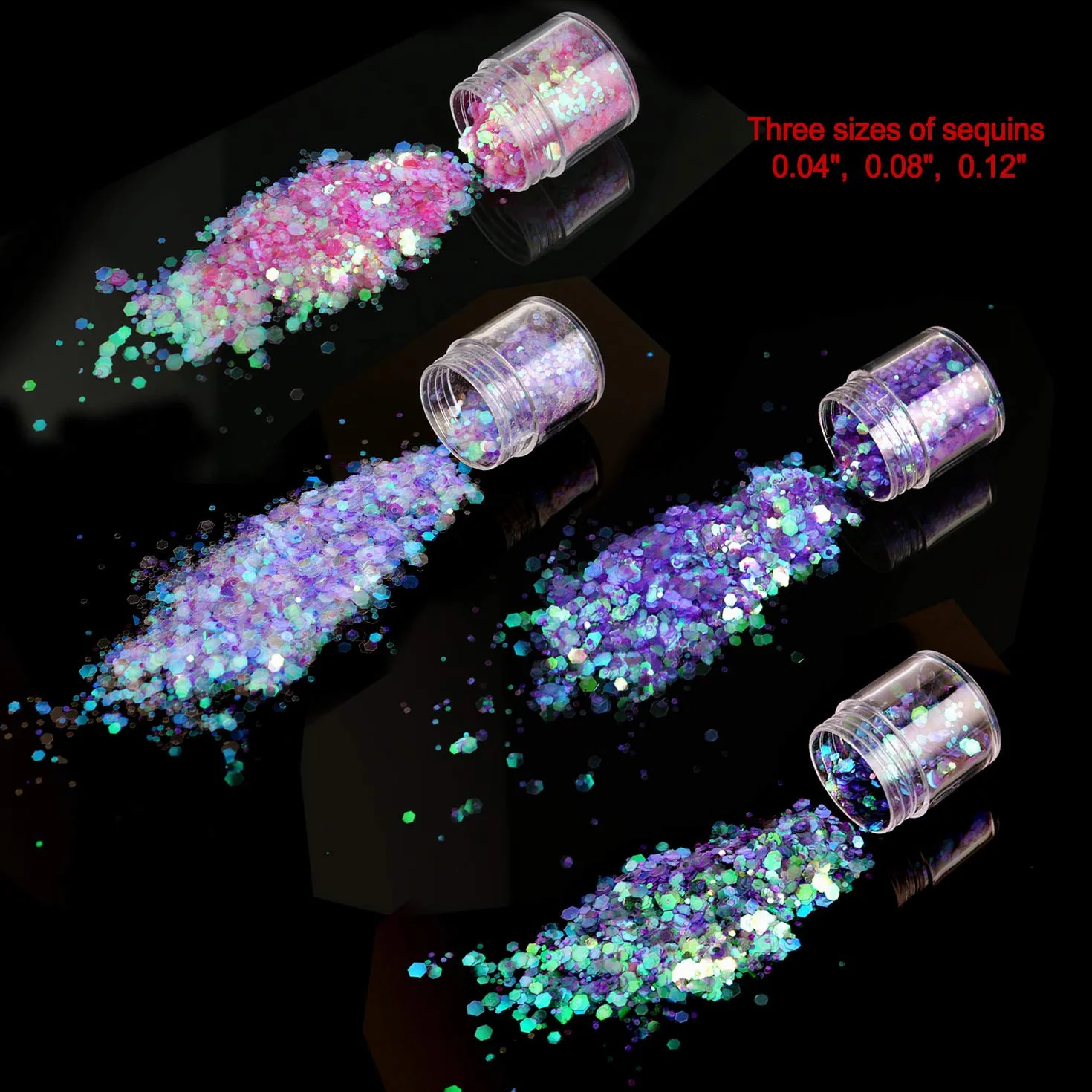 HOWAF 12 garnków Beauty Nail Glitter Cekiny puder z pędzelkiem 2 szt., mieszanka holograficznych brokatowych cekinów puder pył do paznokci twarzy oczu ciała włosów 3D zdobienia paznokci dekoracja