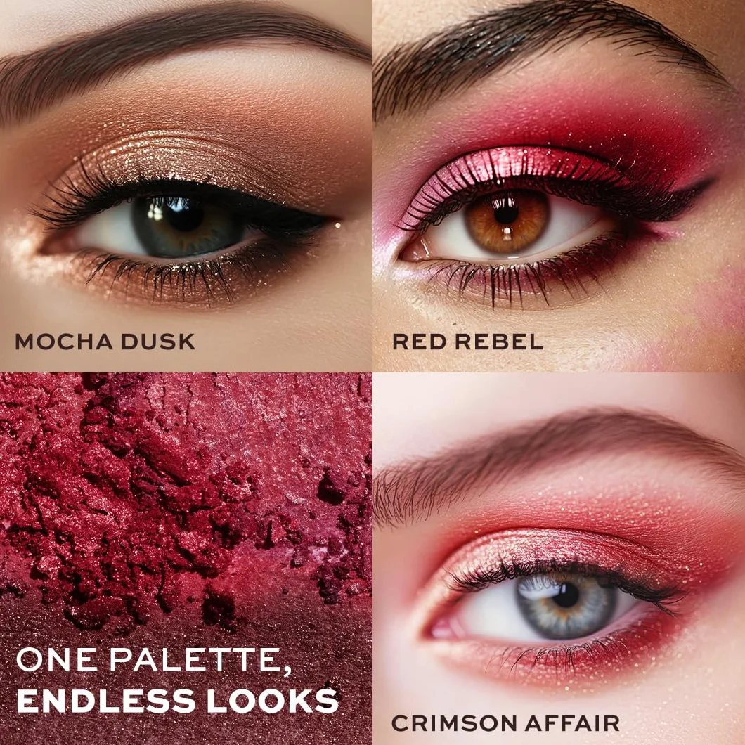 Revolution Beauty Forever Flawless paleta cieni do powiek, 18 pigmentowanych matowych i błyszczących kolorów, wegańskie i nieokrutne, Cherry Rebel