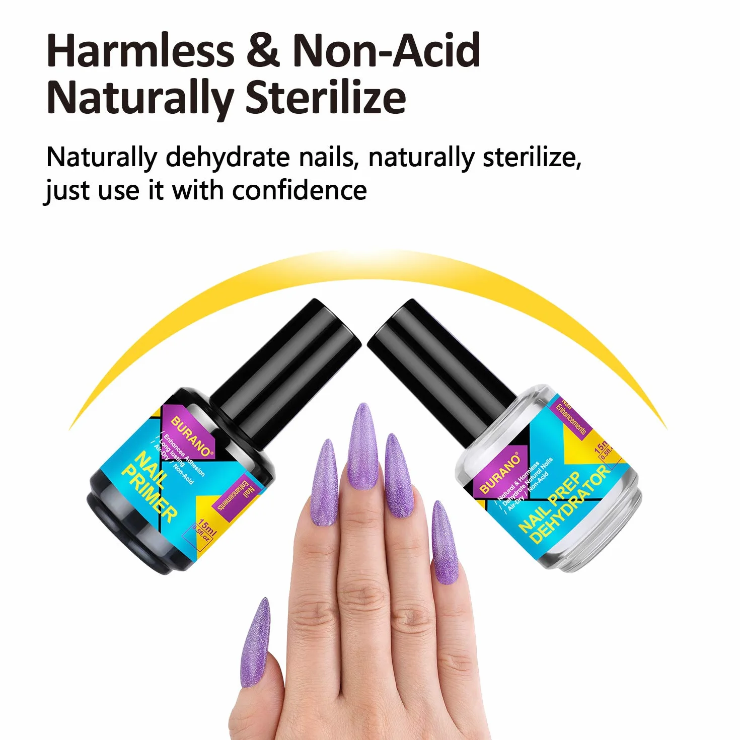 BURANO Natural Nail Prep Dehydrator and Primer for Acrylic 15ml 4 Bottle Nail Art Gel Designer Kit
