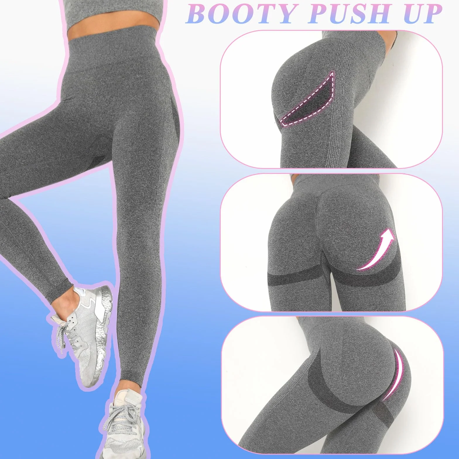 Damskie legginsy sportowe push-up z wysokim stanem spodnie na siłownię Push Up Legginsy treningowe kontrola brzucha matowe do jogi fitness pilates