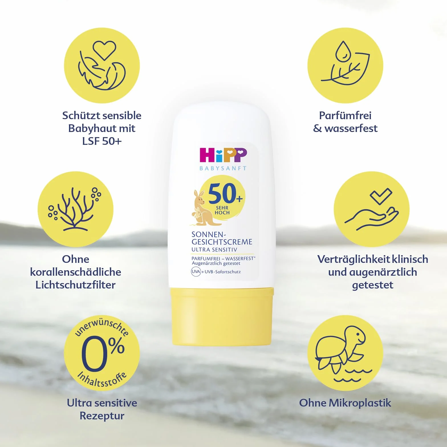 HiPP Babysanft Sonnen krem do twarzy LSF (SPF) 50+, bez perfum i wodoodporny, idealny do wrażliwej skóry niemowląt i dzieci, 30 ml