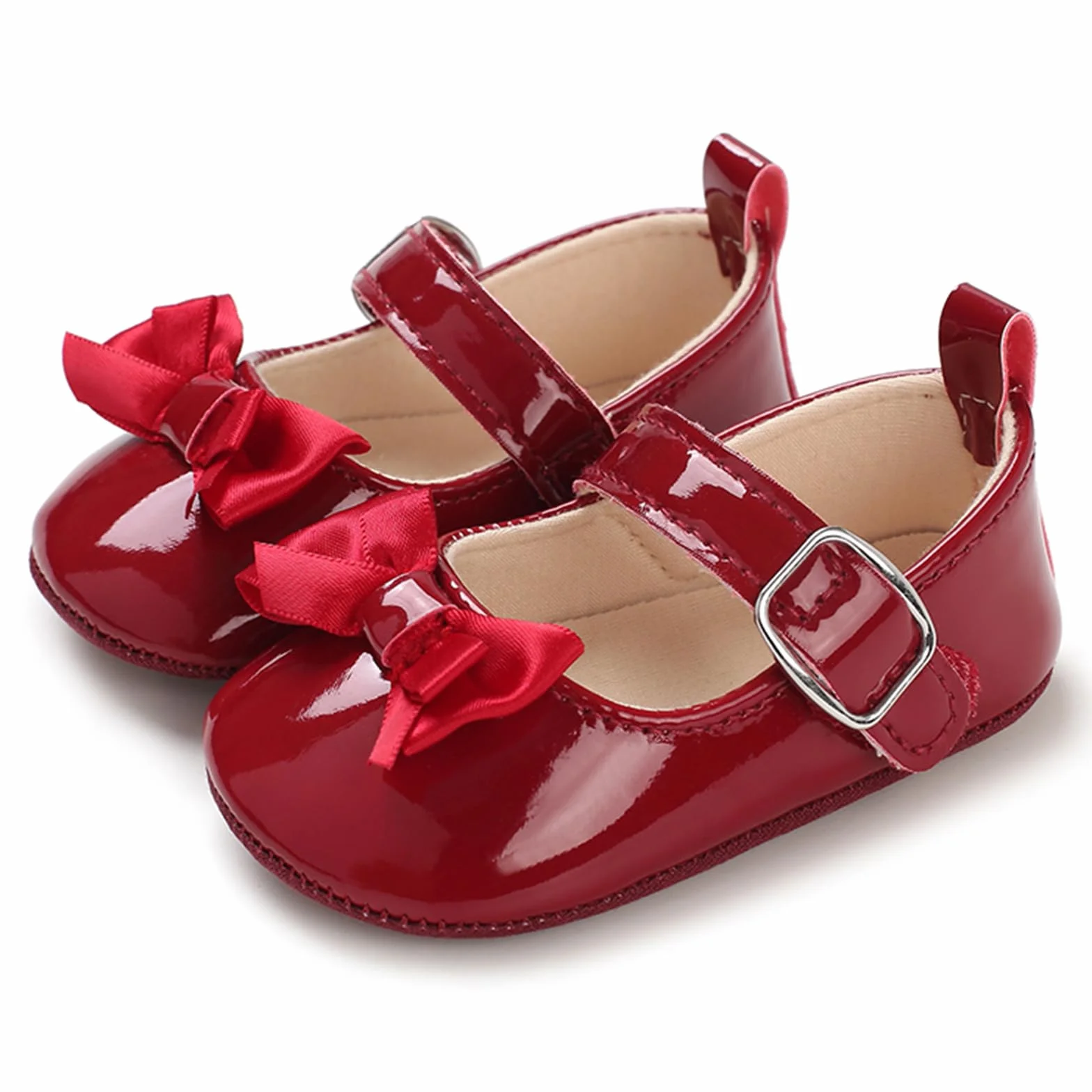MASOCIO Buty dla dziewczynek Mary Jane dziecięce antypoślizgowe buty do chodzenia, Czerwony 2, 6-12 Miesiące