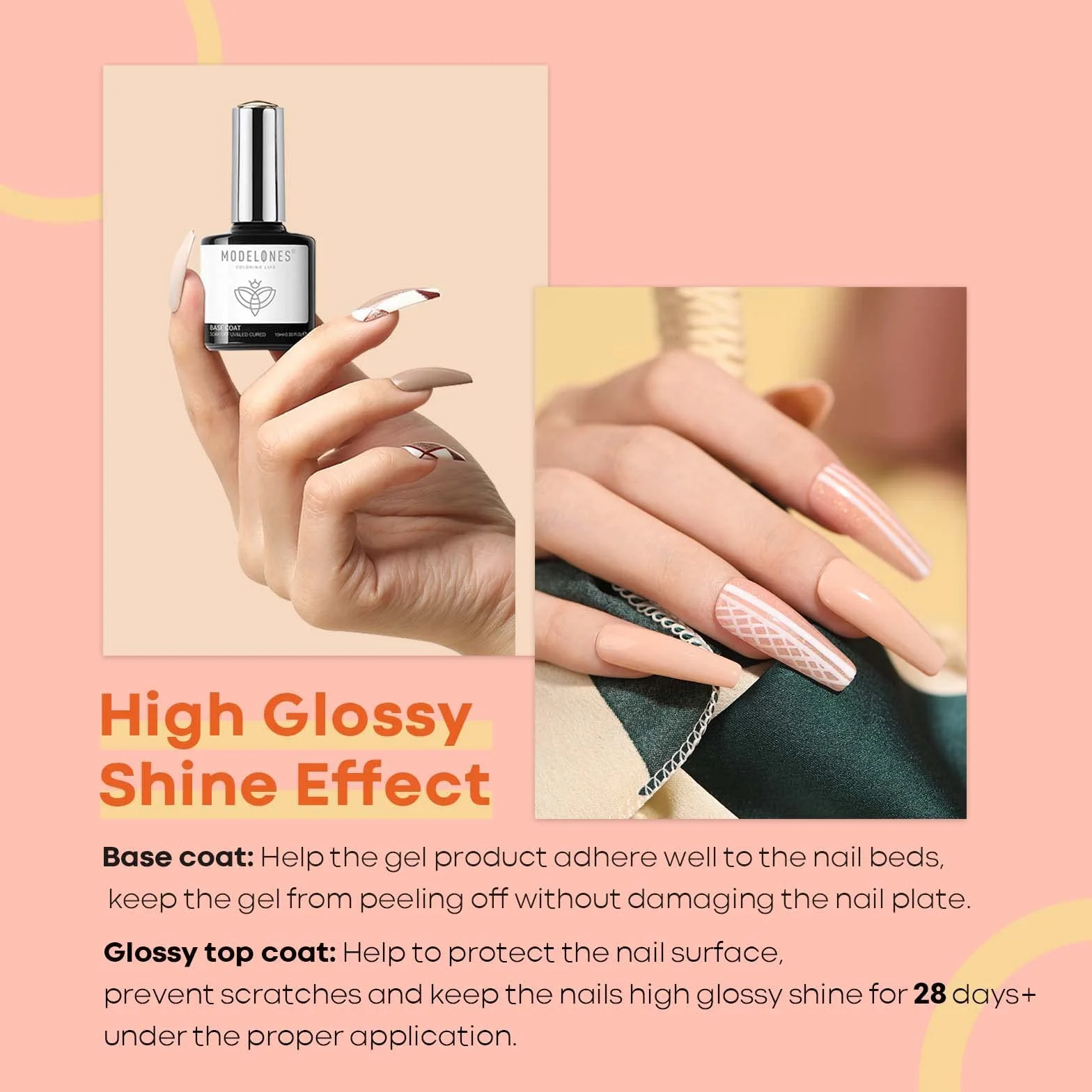 Modelones Zestaw 3 x 10 ml UV LED Żel do Paznokci Base Top Coat Primer No Wipe