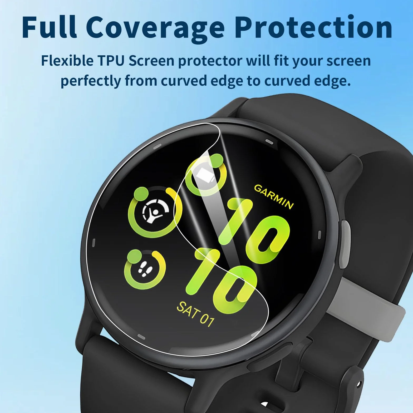 3-pak folii ochronnej na wyświetlacz kompatybilna z Garmin Vivoactive 5, miękka folia ochronna TPU, bez pęcherzyków powietrza, HD przezroczysta, odporna na zarysowania, Touch Sensitive