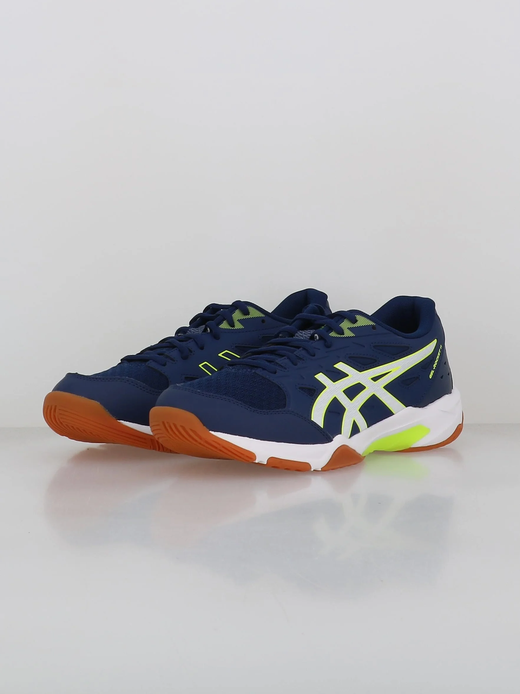 ASICS Męskie buty do siatkówki Gel-Rocket 11, Peacoat/Shocking Orange, Blue Expanse Safety Żółty, 40 EU