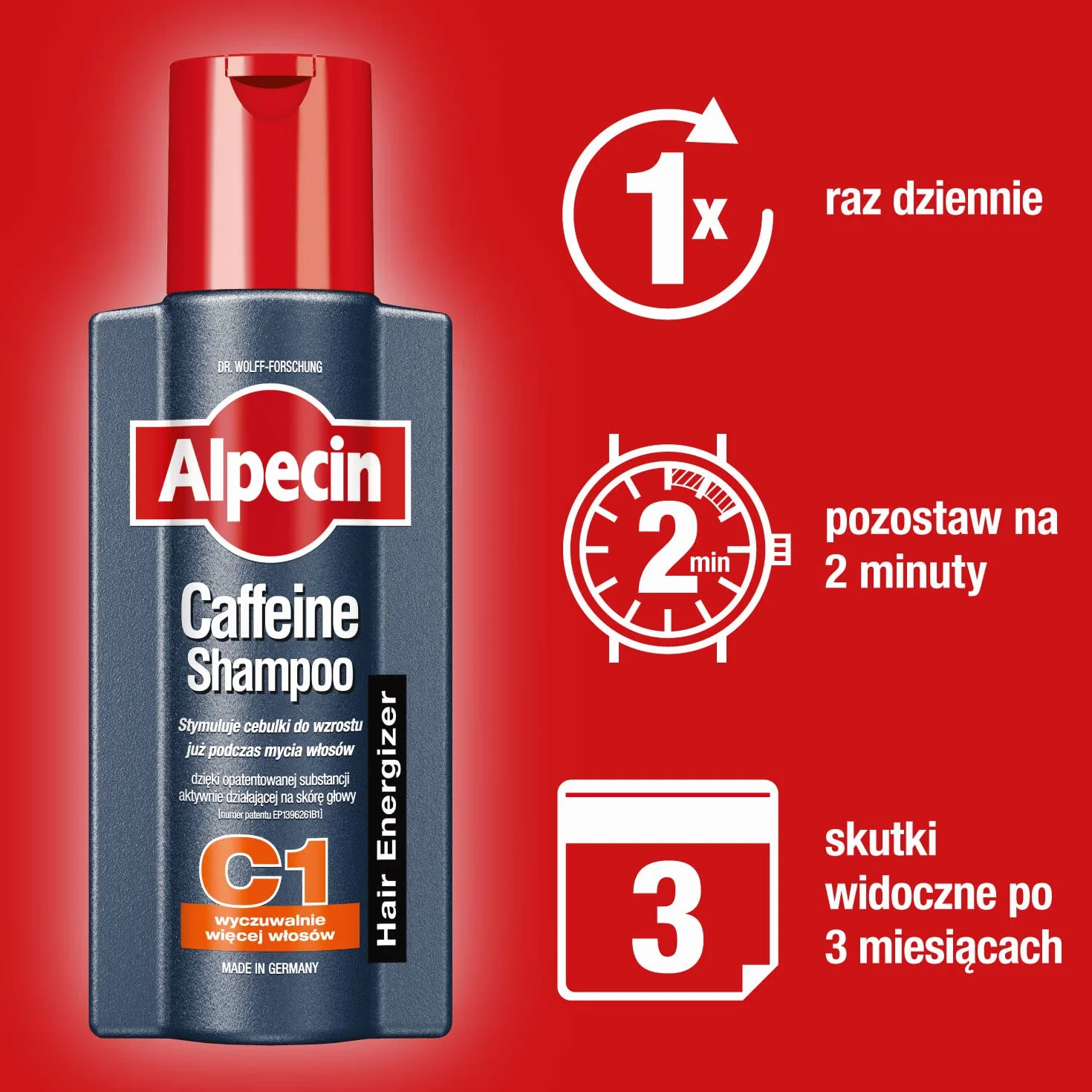 Alpecin Szampon kofeinowy 1x250ml | Zapobiega i redukuje wypadanie włosów | Energizer dla silnych włosów | Naturalny szampon na porost włosów dla mężczyzn