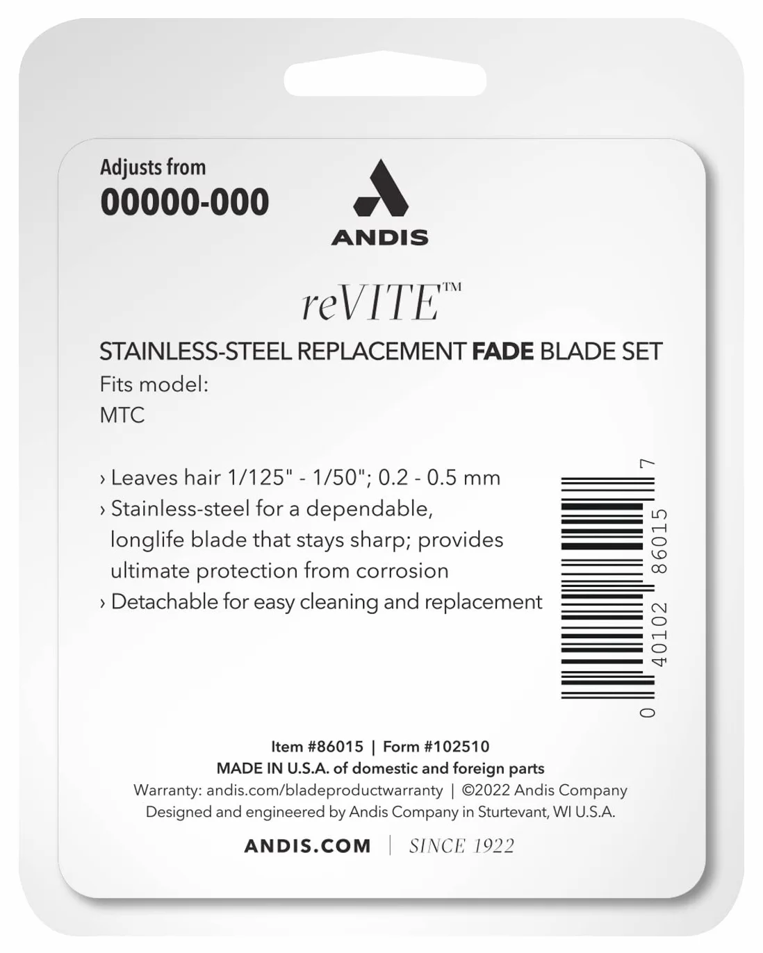 Andis 86015 ReVITE Fade Clipper ostrze ze stali nierdzewnej