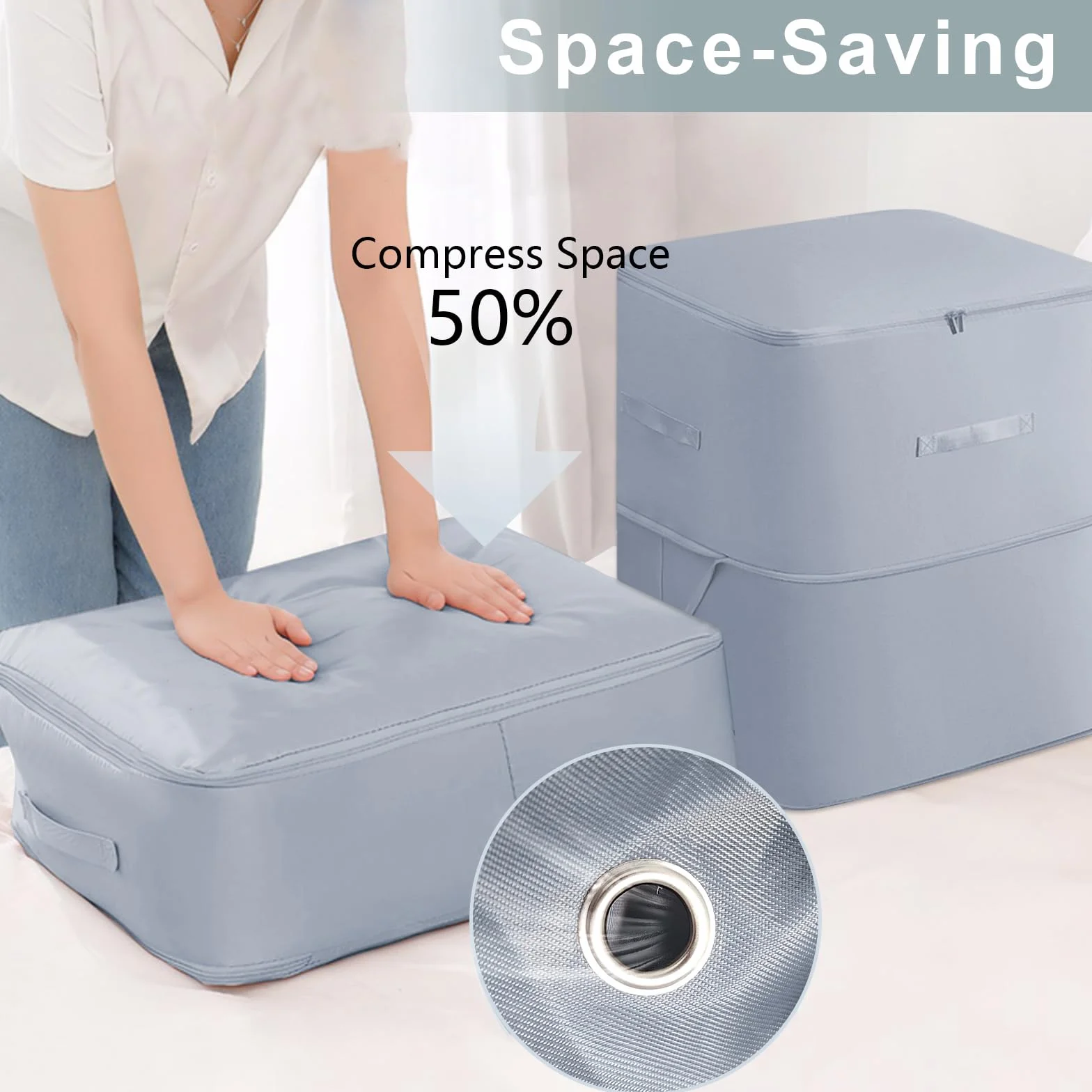 1 x organizer samokompresujący, torba do przechowywania kołder z zamkiem błyskawicznym, torba kompresyjna, kolor szary, ultra Space Saving Self Compression Organizer Bag (54 x 42 x 60 cm)