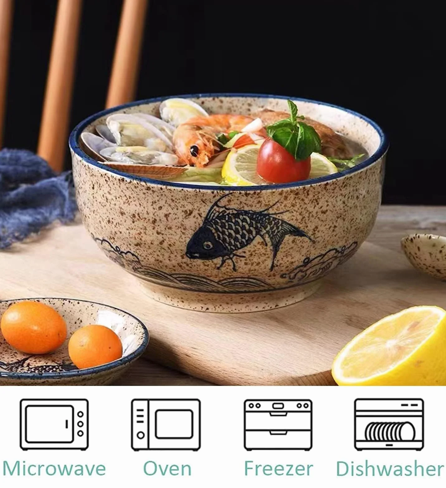 Ramen Raman, japońska miska ceramiczna, porcelanowe miski do zupy i sałatek, pojemność 580 ml, średnica 15,5 cm, wysokość 7,5 cm