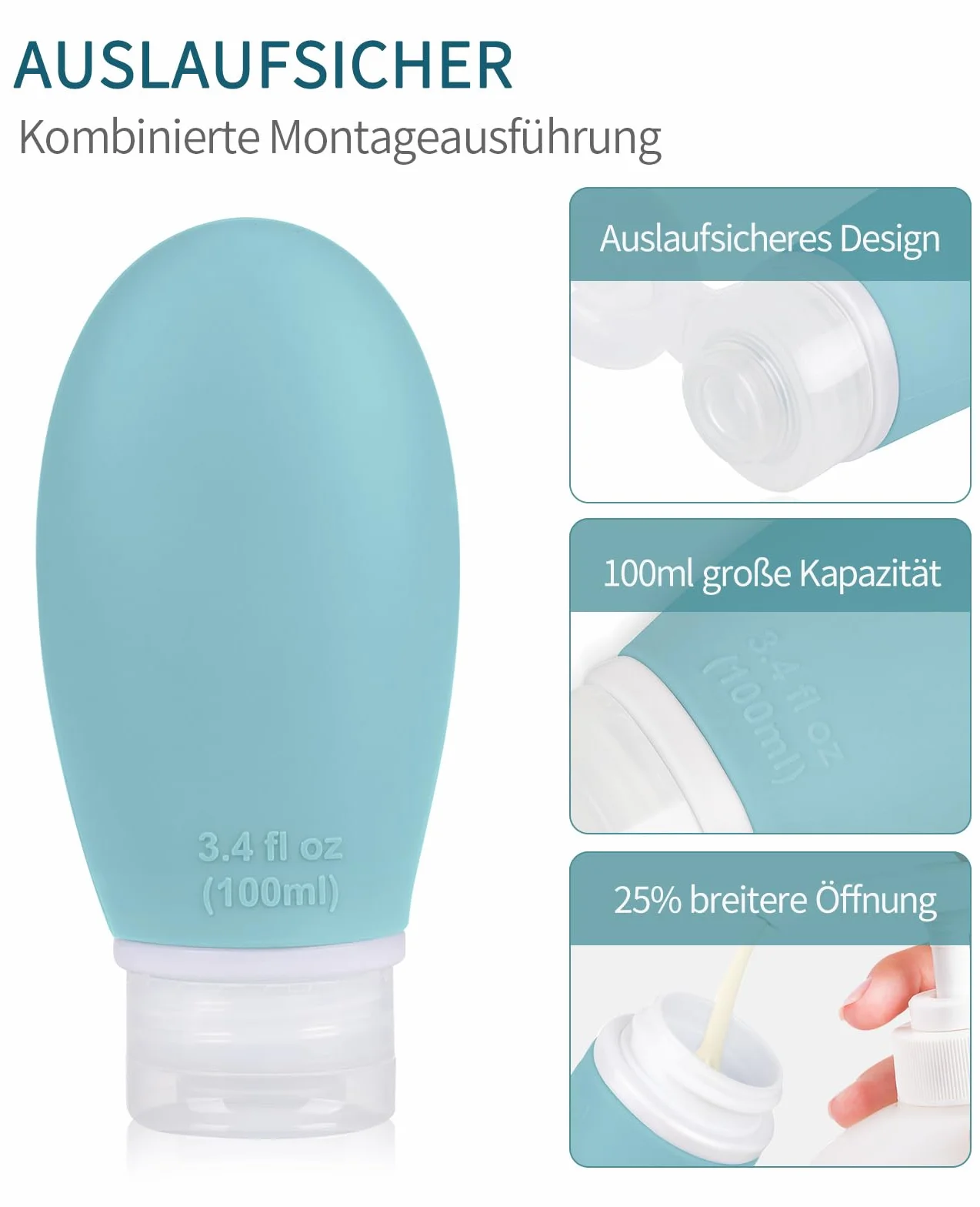 Opret Zestaw silikonowych butelek podróżnych, 18 sztuk, 30/60/100 ml, do napełniania, na artykuły toaletowe, szczelne, dopuszczone do użytku przez TSA, puste pojemniki