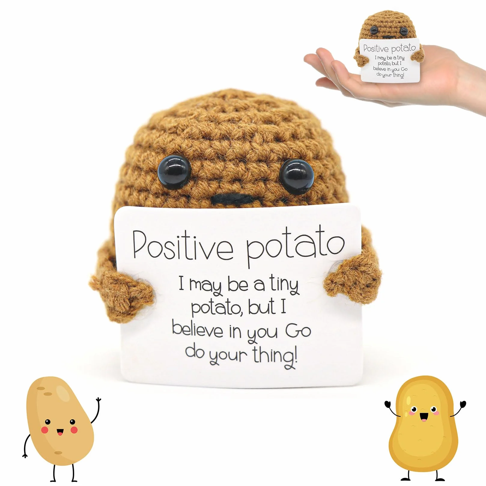 Idota Positive Potato, Inspirational Tiny Potato lalka śmieszna dziergana zabawka z motywem ziemniaków, prezent dla najlepszego przyjaciela i pożegnalny prezent