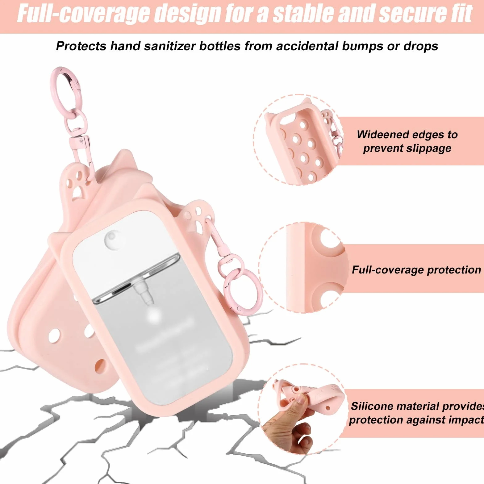 Silikonowe Etui Mgiełkę do Touchland Power Mist i Glow Mist 30ml, Uroczy Kociak Ochronny Uchwyt z Brelokiem Akcesorium do Sprayu Dezynfekcji Rąk Projektowanie Otworów Bez Uroku (Różowy)