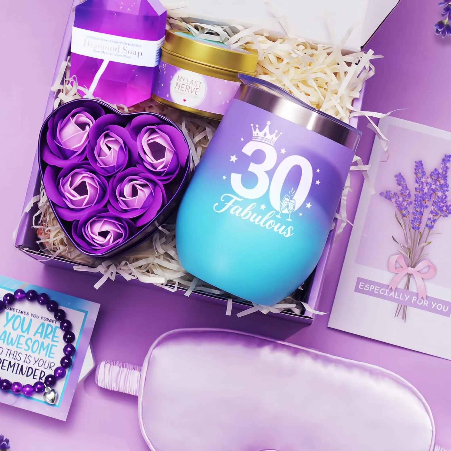 MUJUZE Prezent na 30. urodziny dla kobiet, prezent urodzinowy dla kobiet, 30 sztuk kieliszków do wina wellness, zestaw prezentowy, prezent dla najlepszego przyjaciela, siostry, kolegi