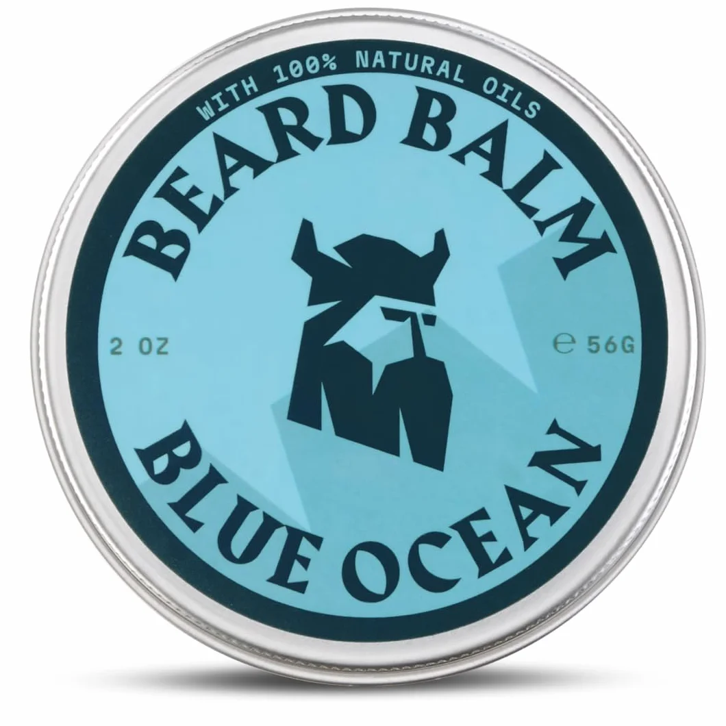Striking Viking Balsam do brody Blue Ocean – Lekki mocujący, 60 g – Nawilżający i nawilżający – Z masłem Shea, olejem arganowym i olejem jojoba – Pielęgnacja brody, wosk do brody i pomada w jednym