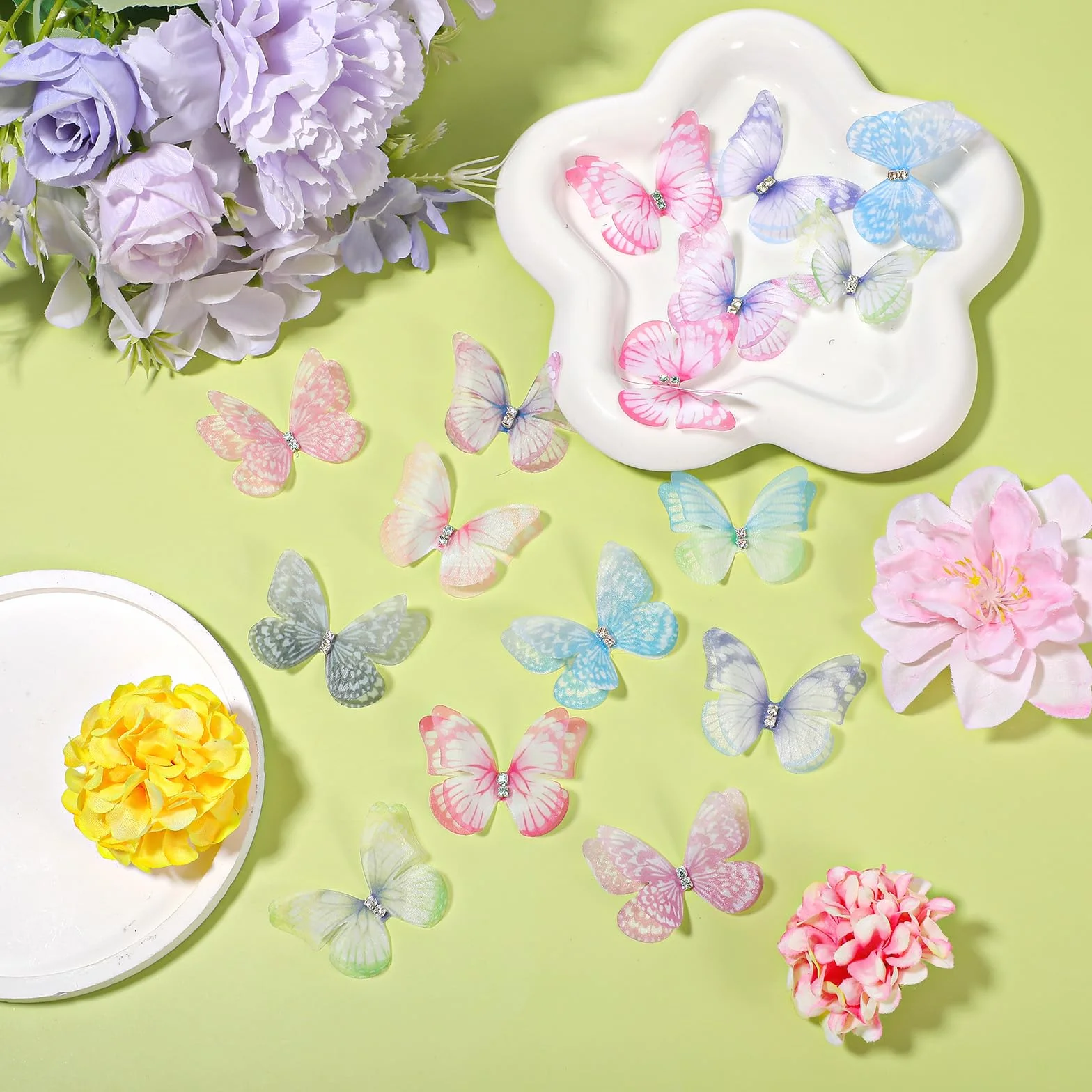 Motyle 3D, 60 sztuk, organza, motyle, dekoracja DIY, do szycia, scrapbookingu, okna