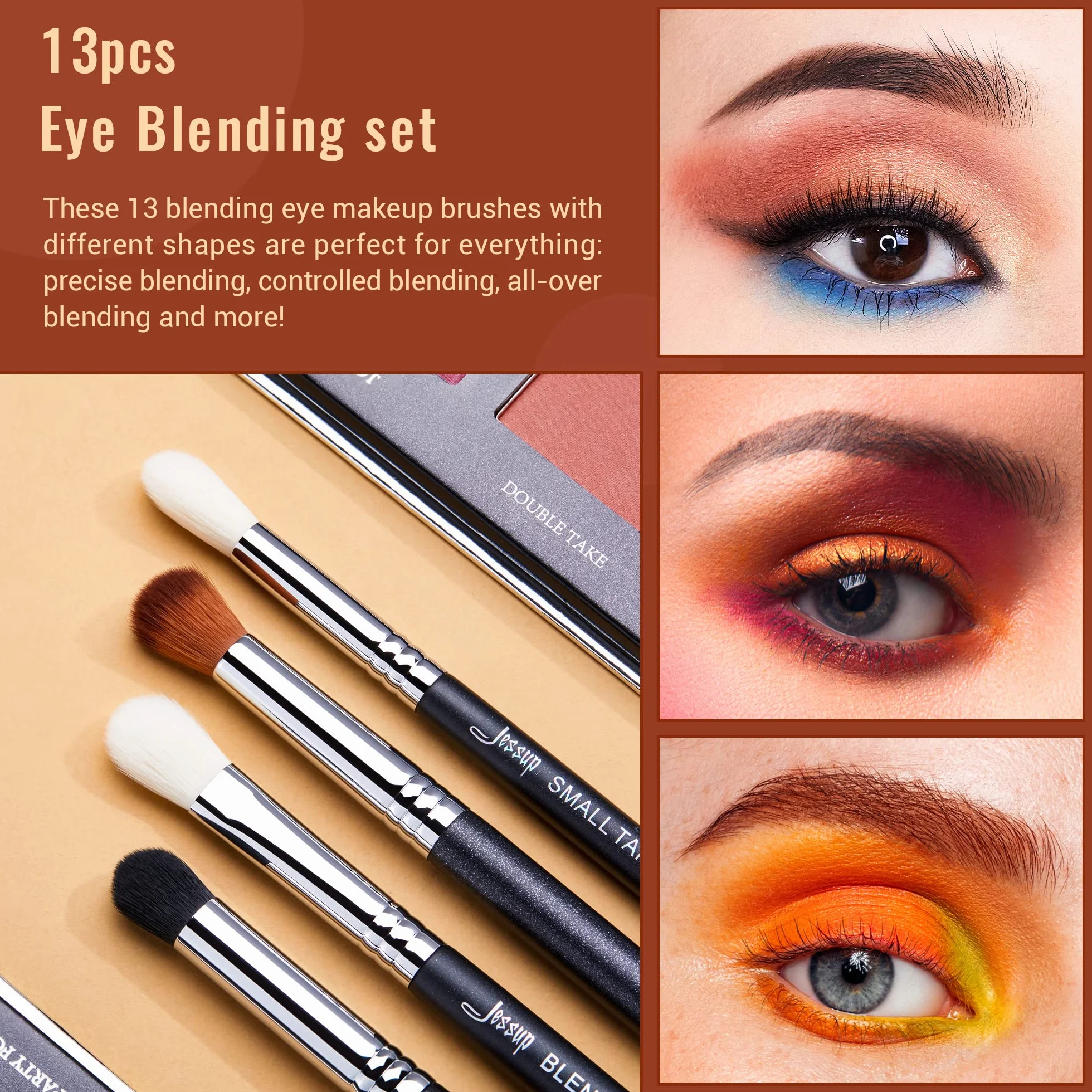 Jessup Pędzle do oczu Profesjonalny zestaw pędzli gradientowych 13 szt. Zestaw pędzli do makijażu oczu Premium Smoky Blender Precision Crease Definer Pencil Black Silver T338