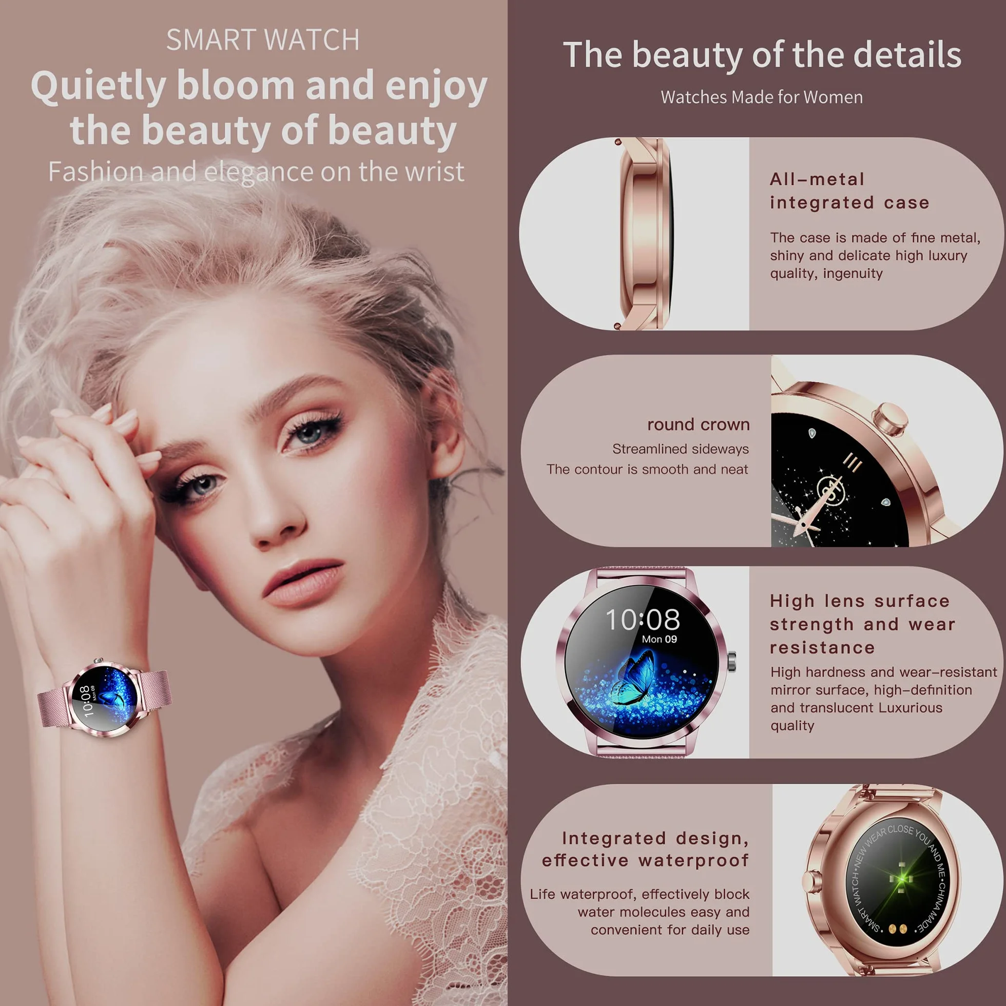 Damski smartwatch, IP68 wodoodporny sportowy smartwatch, 1,1 cala dotykowy pełna kalorii, SpO2, Menstrual Record, Krokomierz Inteligentna bransoletka aktywności z iOS Android