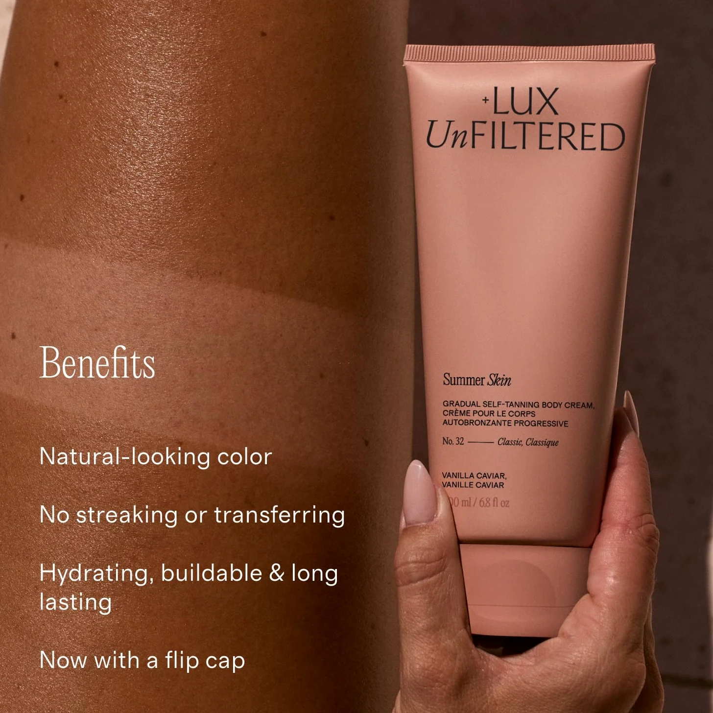 + Lux Unfiltered N°32 stopniowy samoopalacz nawilżający w kolorze różanego owocu – balsam samoopalający bez pomiarów – Gradual Self Tanner – bestsellery Self Tanner (drewno różane)