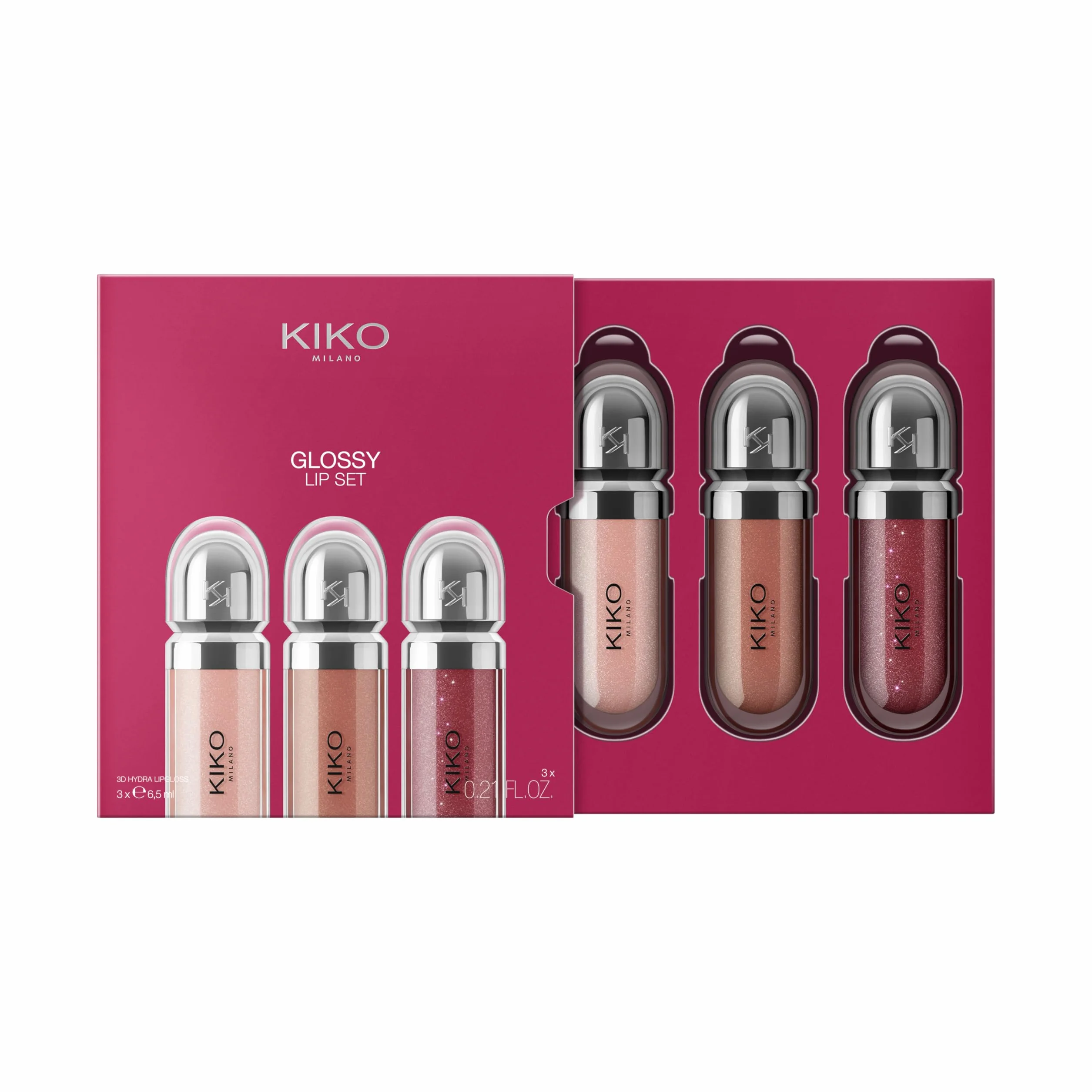KIKO Milano Glossy Lip Set 03, Zestaw Do Ust: 3 Nawilżające Błyszczyki Do Ust Z Efektem Objętości 3D