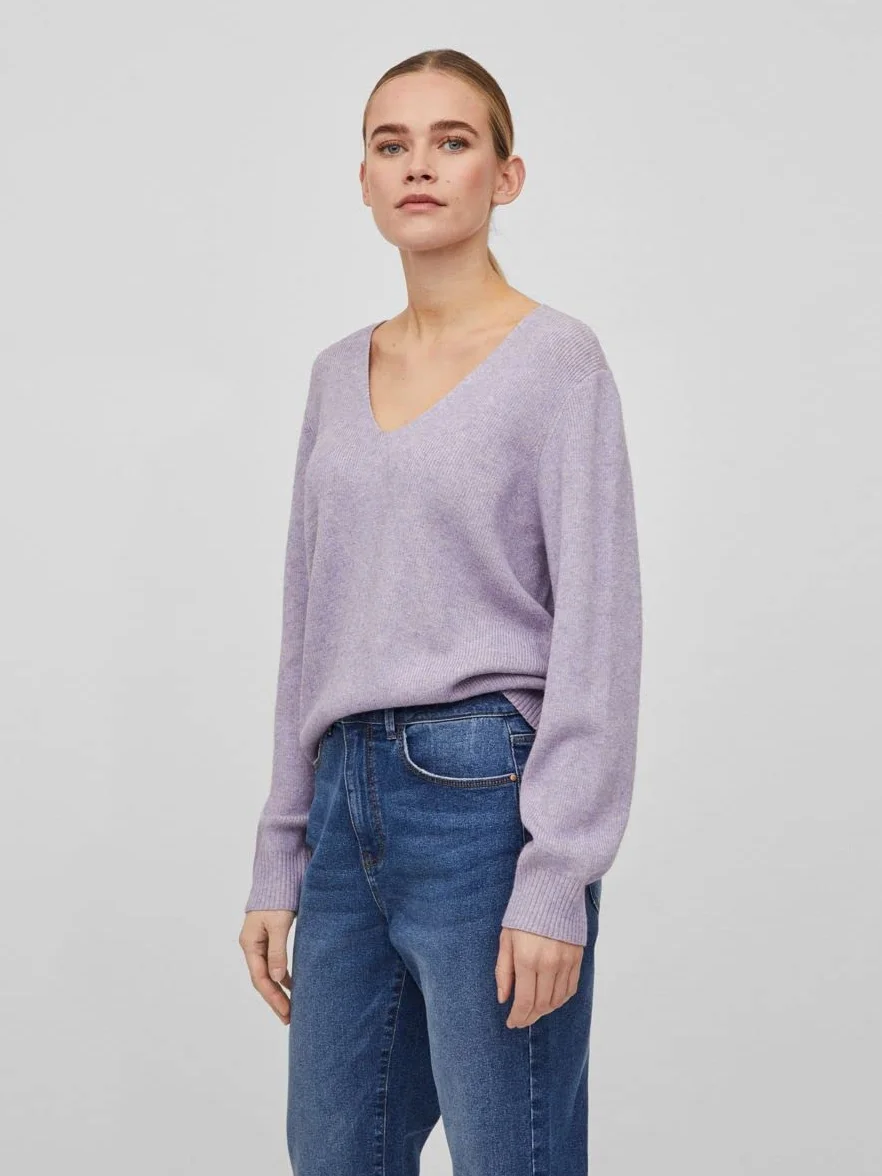 Vila sweter dzianinowy Kobiety Viril Multi V-neck L/S Knit Top - Noos